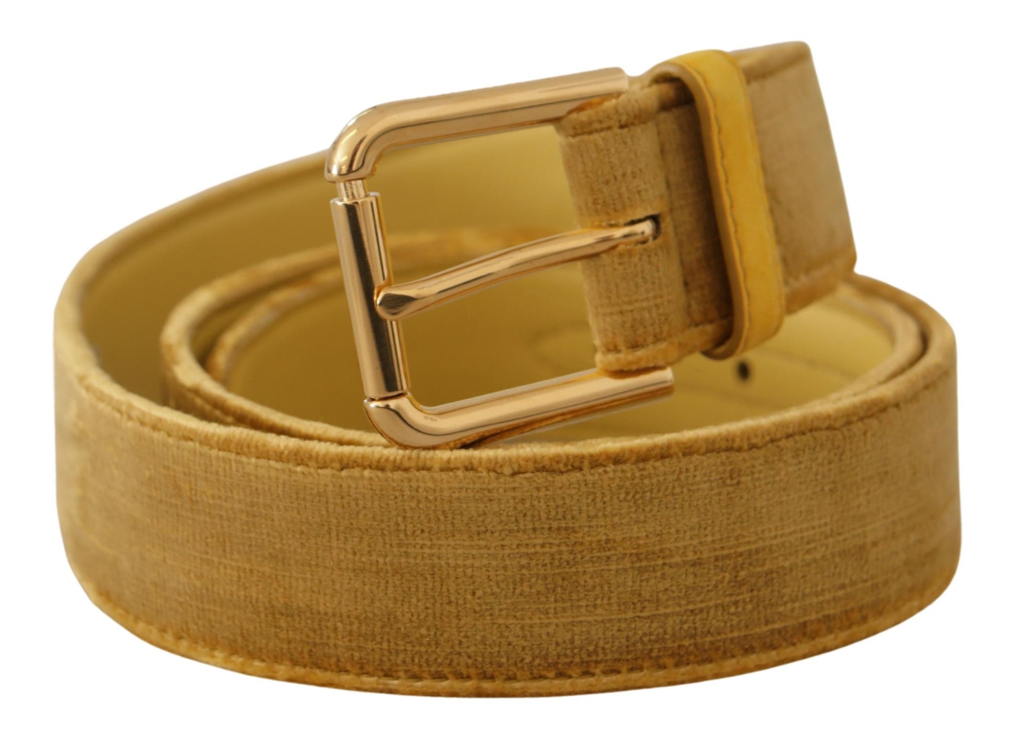 Dolce & Gabbana Yellow Velvet Gold Metal Logo Engraved Buckle Belt - Maison Luxe