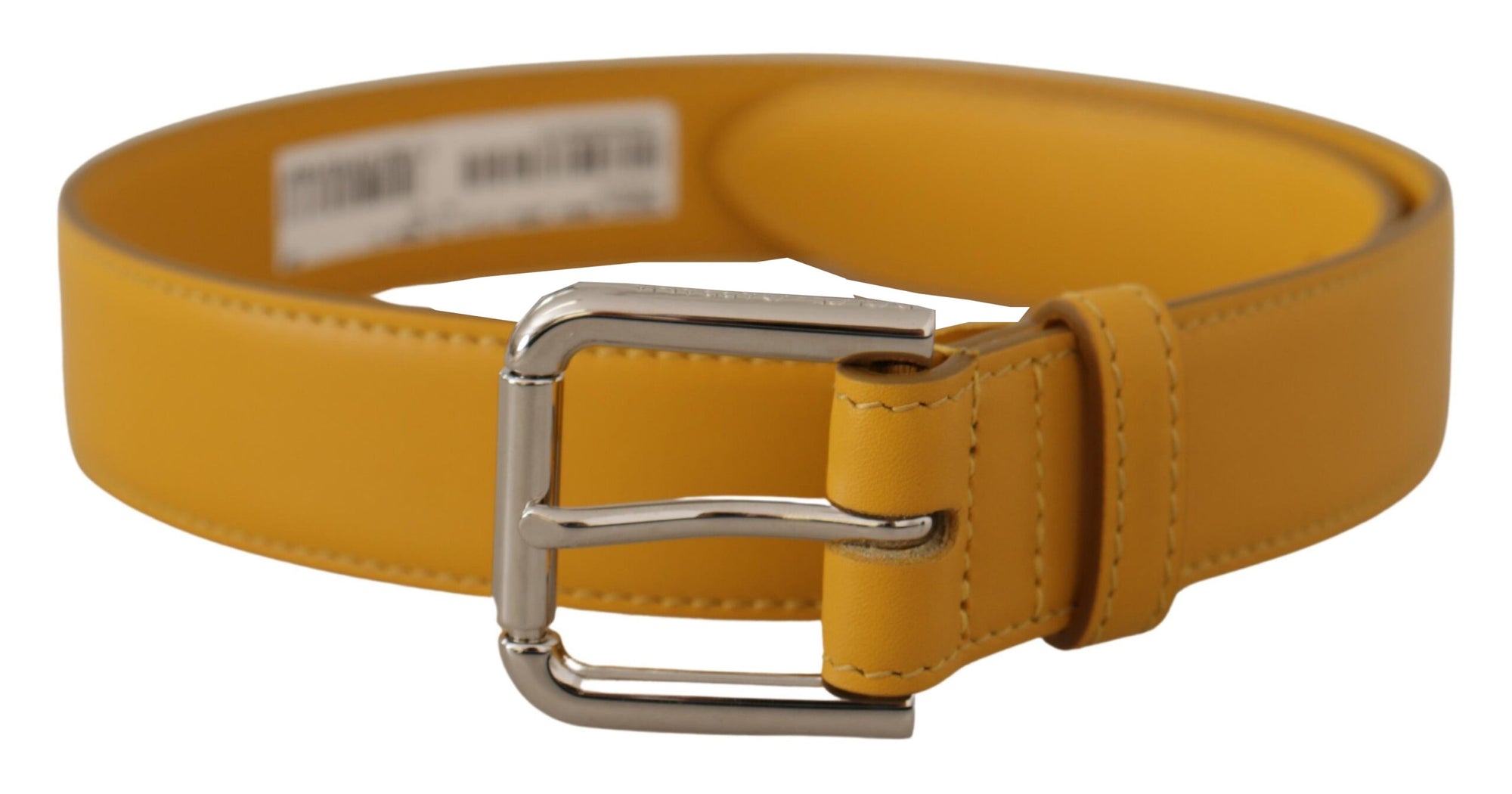 Dolce & Gabbana Yellow Leather Silver Tone Logo Metal Buckle Belt - Maison Luxe