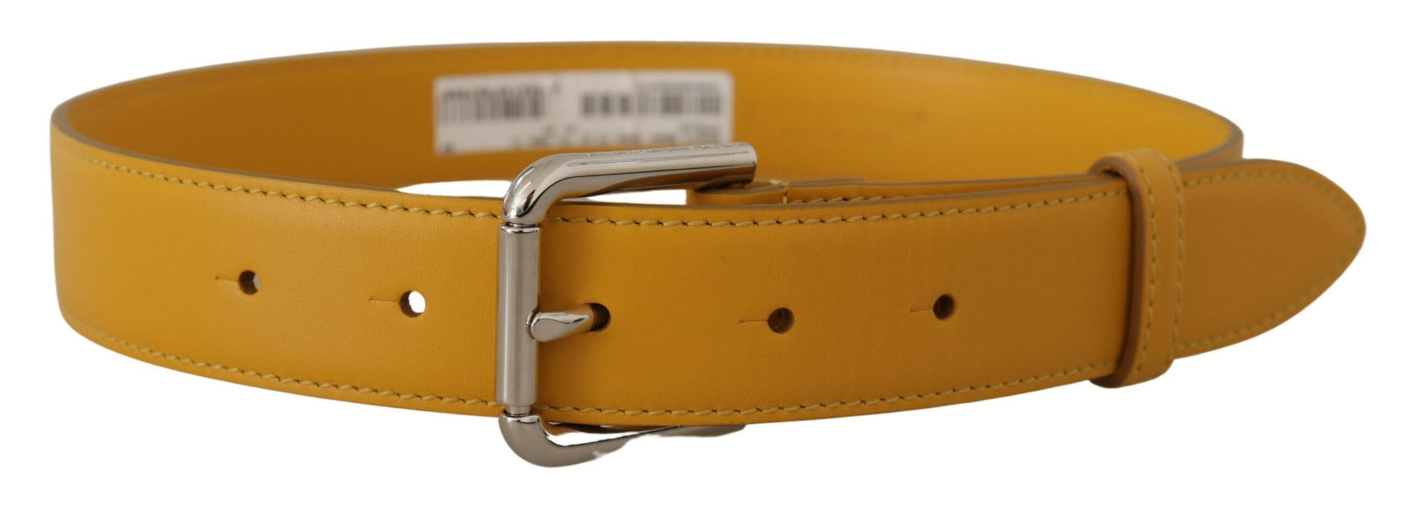 Dolce & Gabbana Yellow Leather Silver Tone Logo Metal Buckle Belt - Maison Luxe