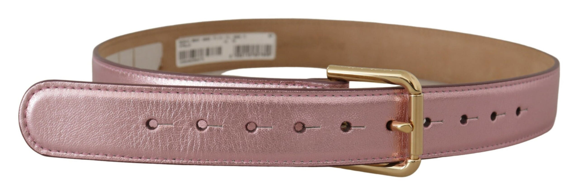 Dolce & Gabbana Metallic Pink Polished Leather Logo Metal Buckle Belt - Maison Luxe