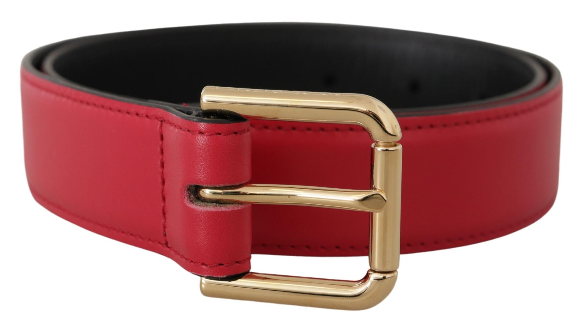 Dolce & Gabbana Red Calf Leather Gold Tone Logo Metal Buckle Belt - Maison Luxe