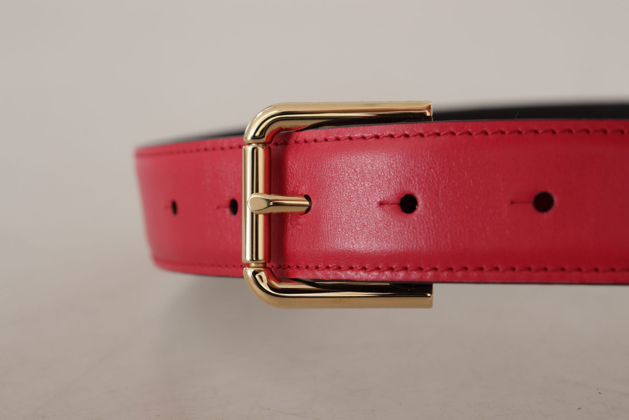 Dolce & Gabbana Red Calf Leather Gold Tone Logo Metal Buckle Belt - Maison Luxe