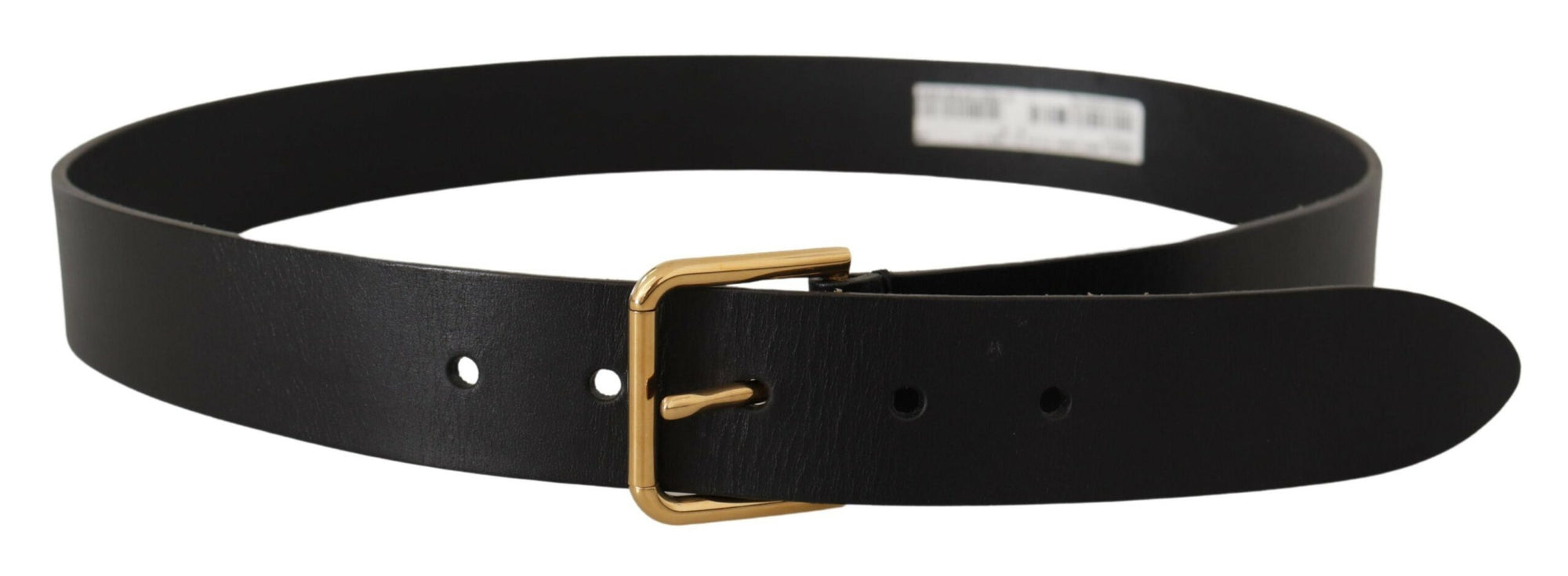 Dolce & Gabbana Black Calf Leather Gold Tone Logo Metal Buckle Belt - Maison Luxe