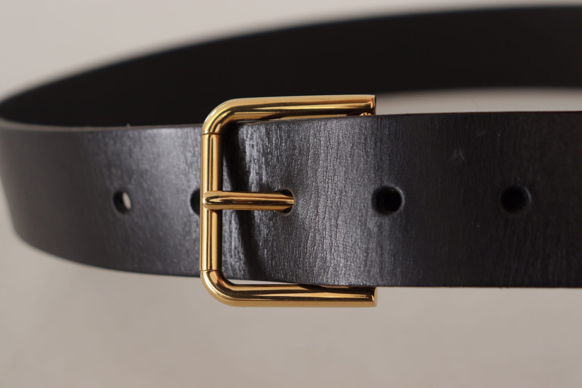 Dolce & Gabbana Black Calf Leather Gold Tone Logo Metal Buckle Belt - Maison Luxe
