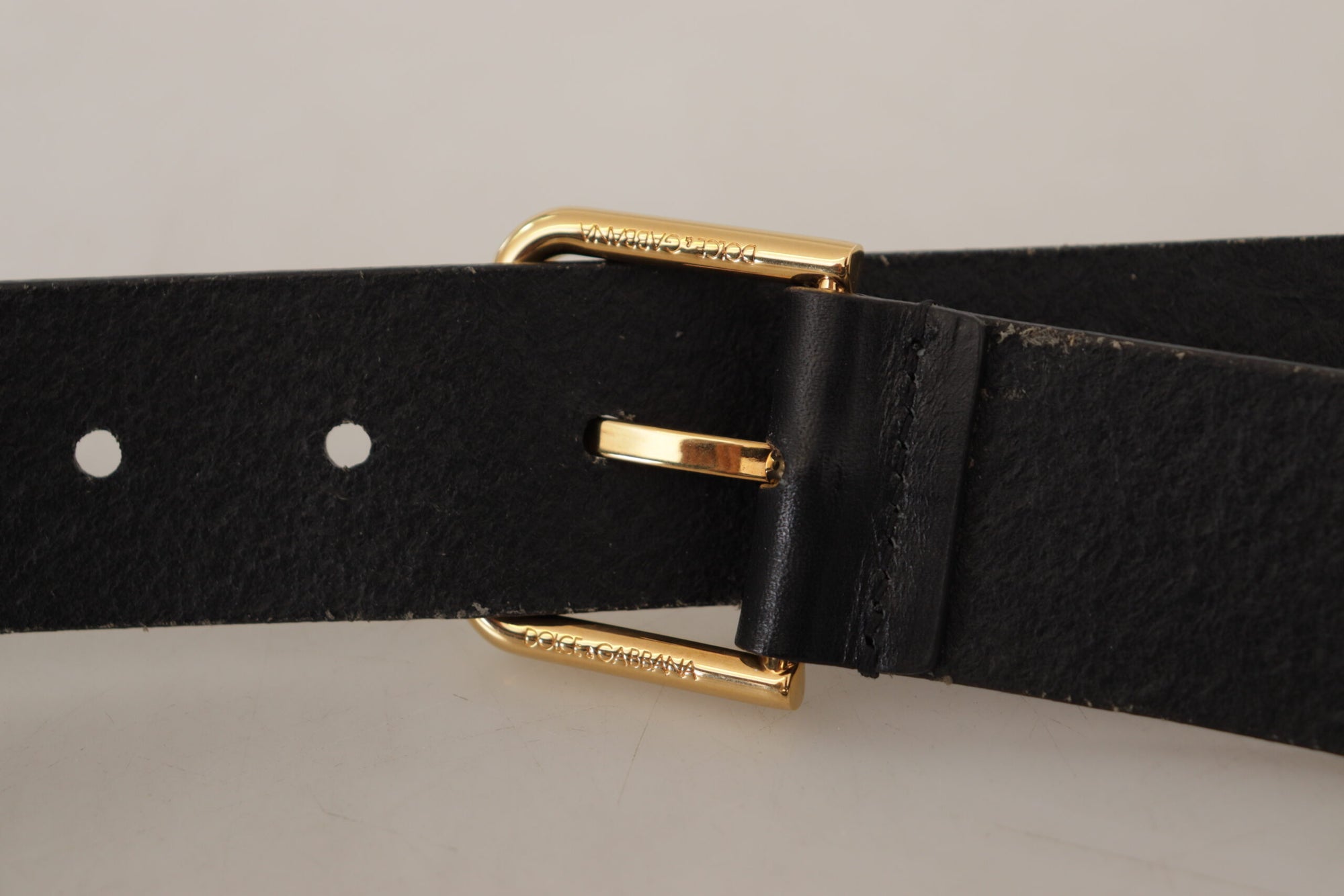 Dolce & Gabbana Black Calf Leather Gold Tone Logo Metal Buckle Belt - Maison Luxe