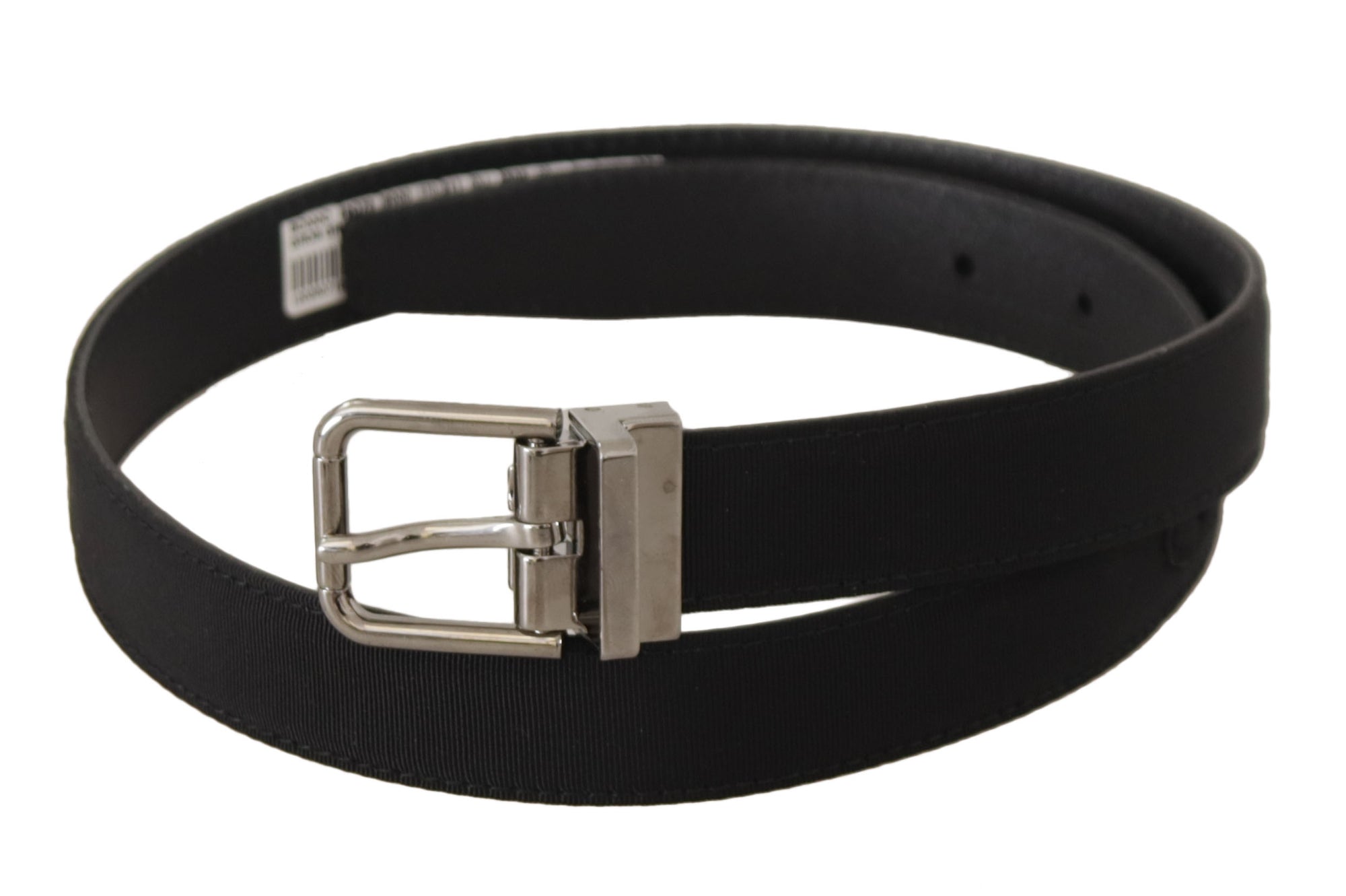 Dolce & Gabbana Black Canvas Leather Silver Tone Metal Buckle Belt - Maison Luxe