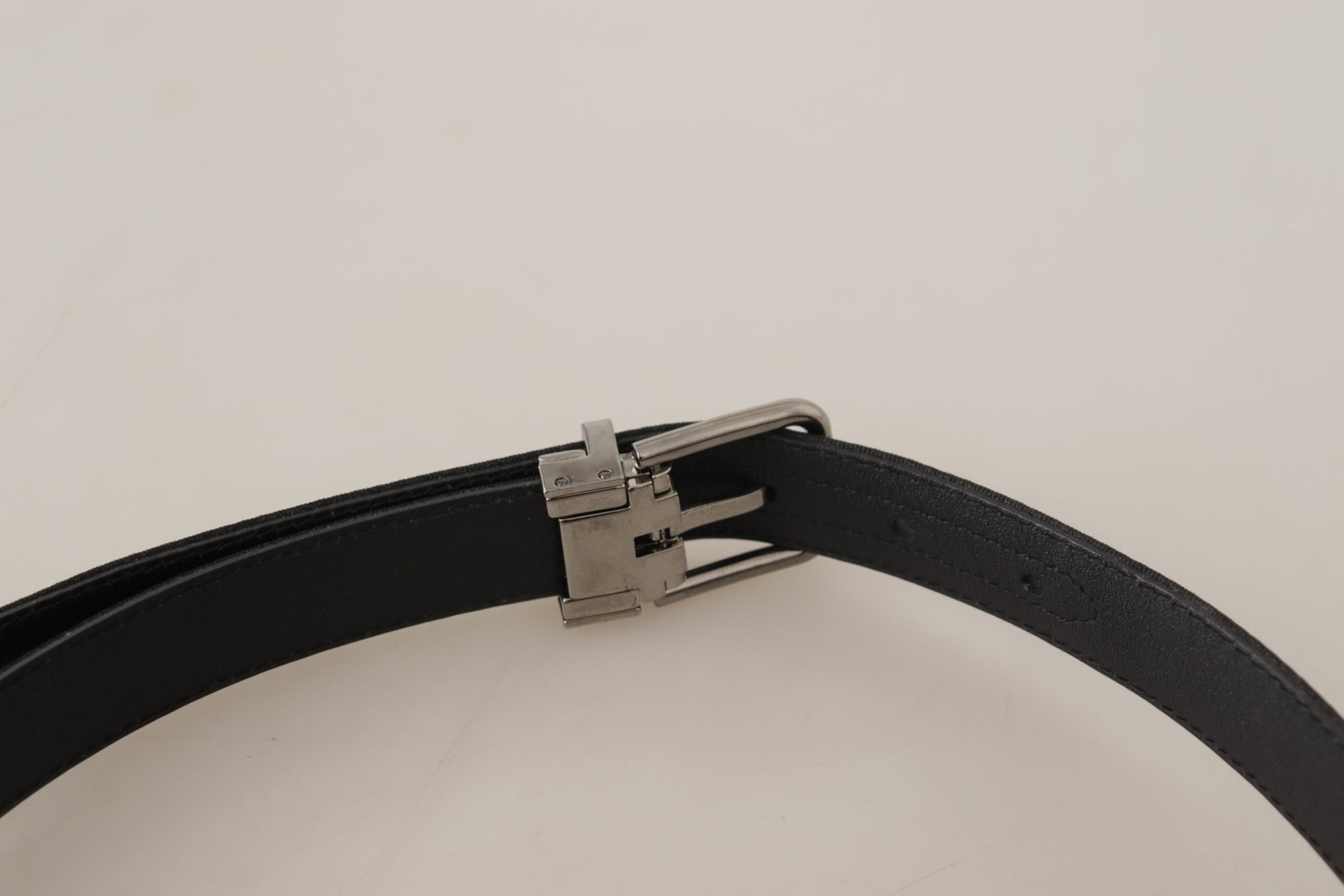 Dolce & Gabbana Black Canvas Leather Silver Tone Metal Buckle Belt - Maison Luxe