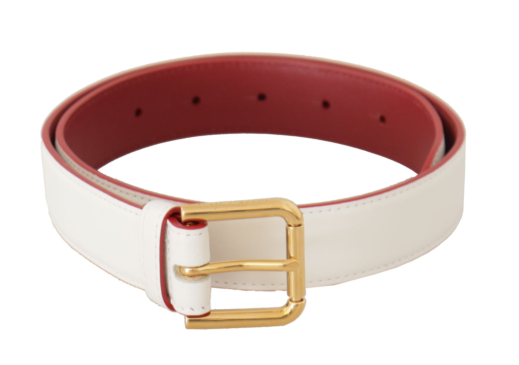 Dolce & Gabbana White Calf Leather Two-Toned Gold Metal Buckle Belt - Maison Luxe