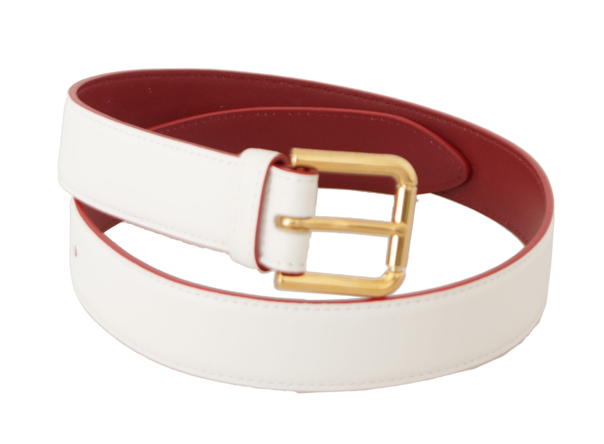 Dolce & Gabbana White Calf Leather Two-Toned Gold Metal Buckle Belt - Maison Luxe