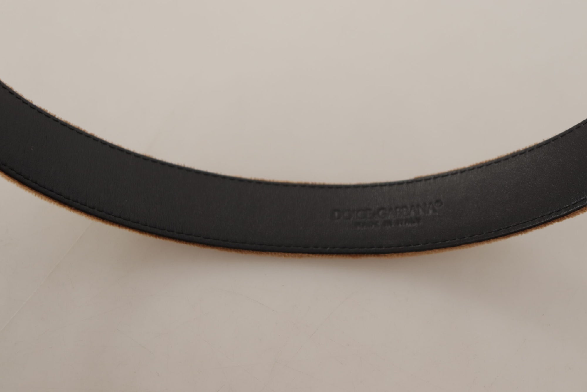 Dolce & Gabbana Brown Velvet Bronze Vintage Logo Metal Buckle Belt - Maison Luxe