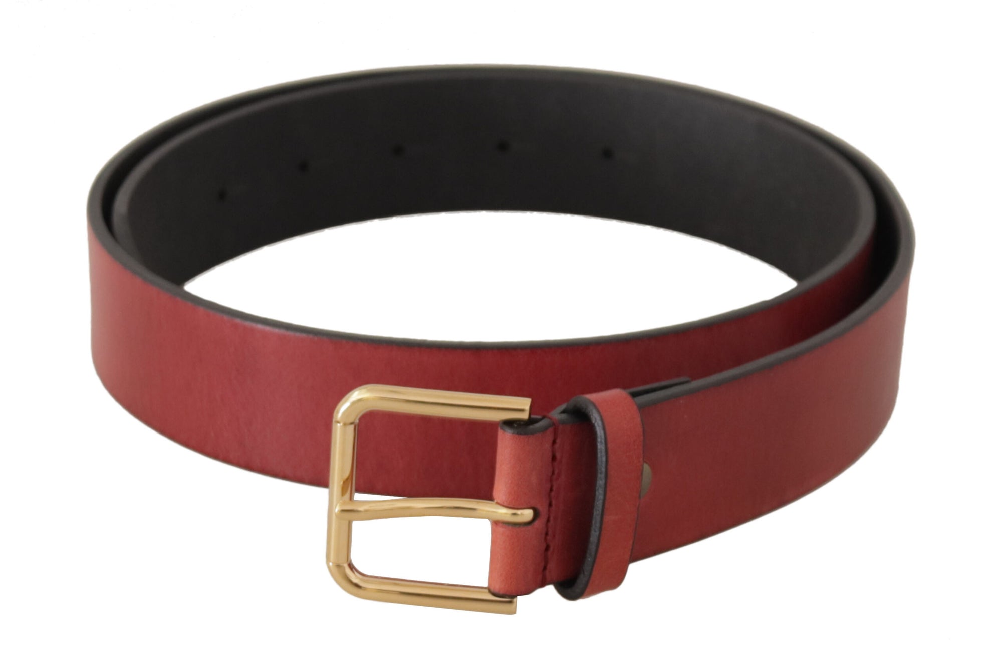 Dolce & Gabbana Red Leather Gold Logo Engraved Metal Buckle Belt - Maison Luxe