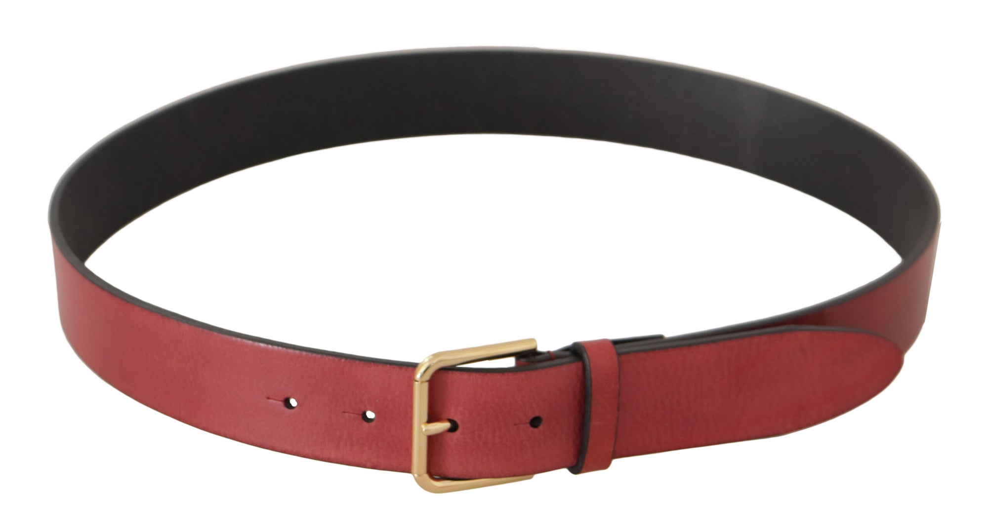 Dolce & Gabbana Red Leather Gold Logo Engraved Metal Buckle Belt - Maison Luxe
