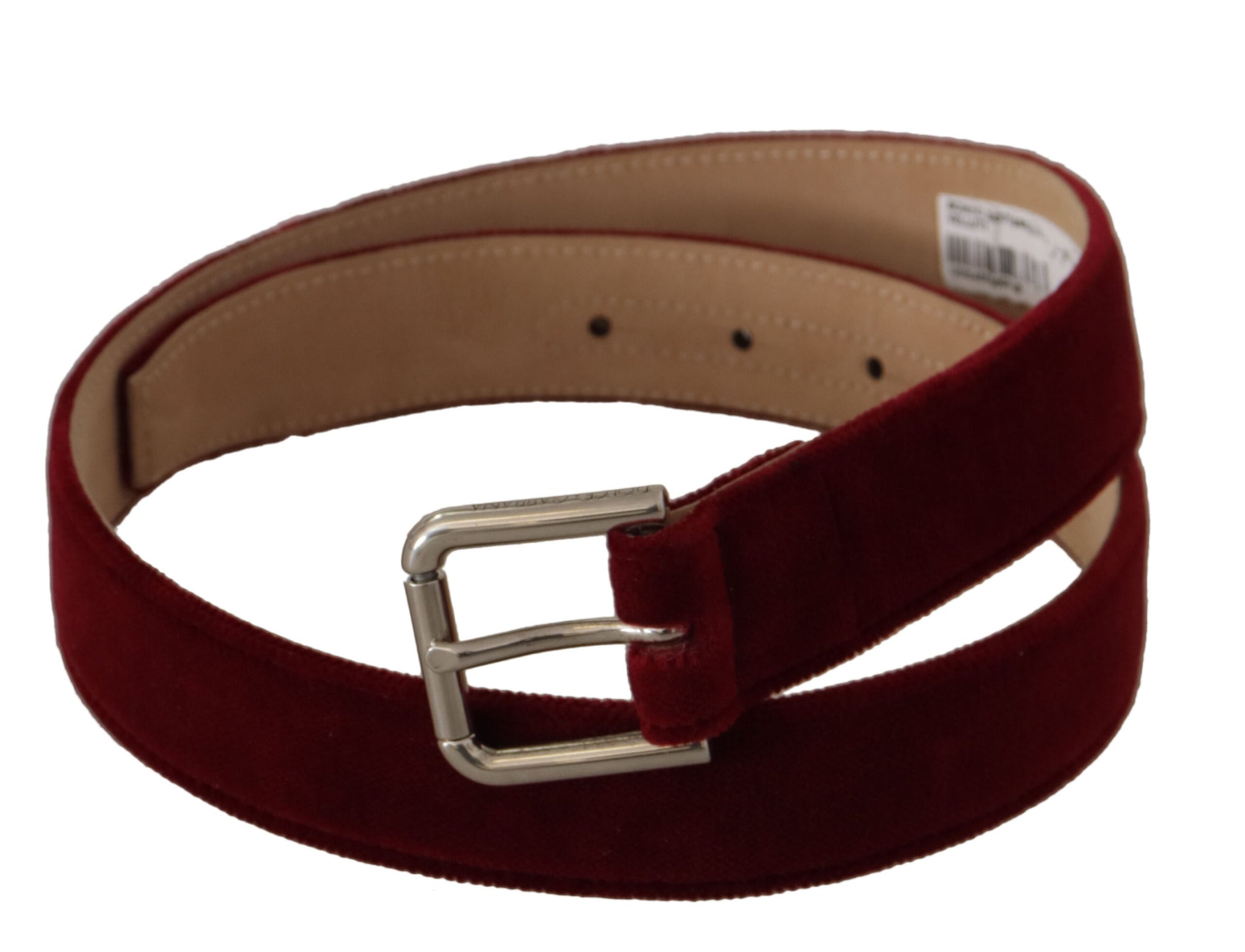 Dolce & Gabbana Red Velvet Silver Logo Engraved Metal Buckle Belt - Maison Luxe