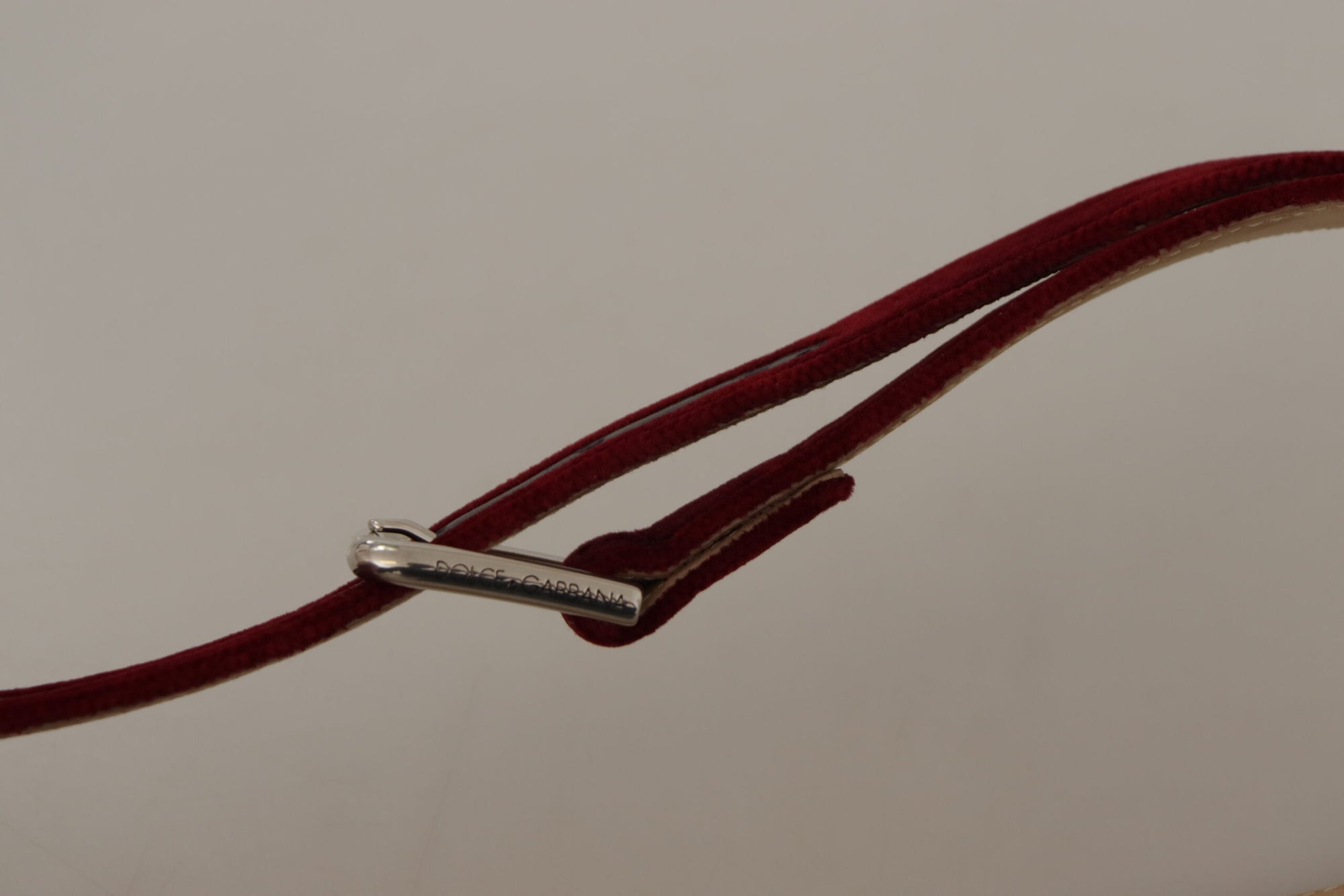 Dolce & Gabbana Red Velvet Silver Logo Engraved Metal Buckle Belt - Maison Luxe