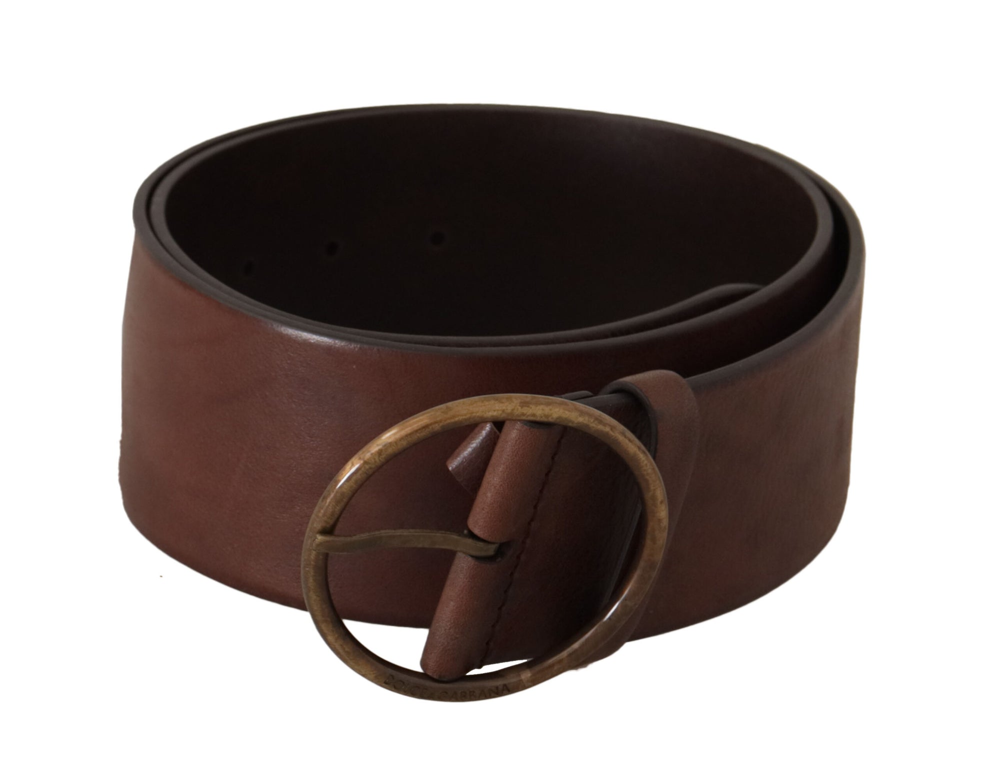 Dolce & Gabbana Dark Brown Wide Waist Leather Metal Round Buckle Belt - Maison Luxe