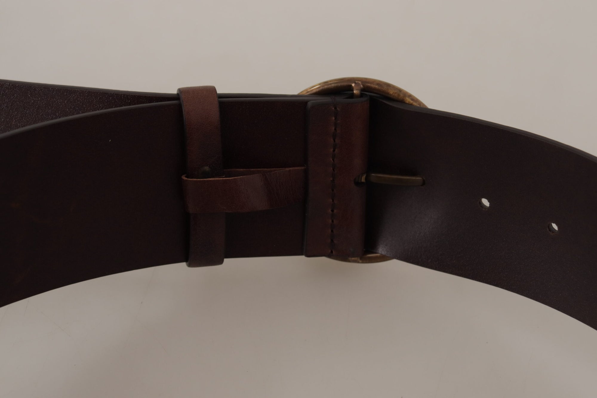 Dolce & Gabbana Dark Brown Wide Waist Leather Metal Round Buckle Belt - Maison Luxe