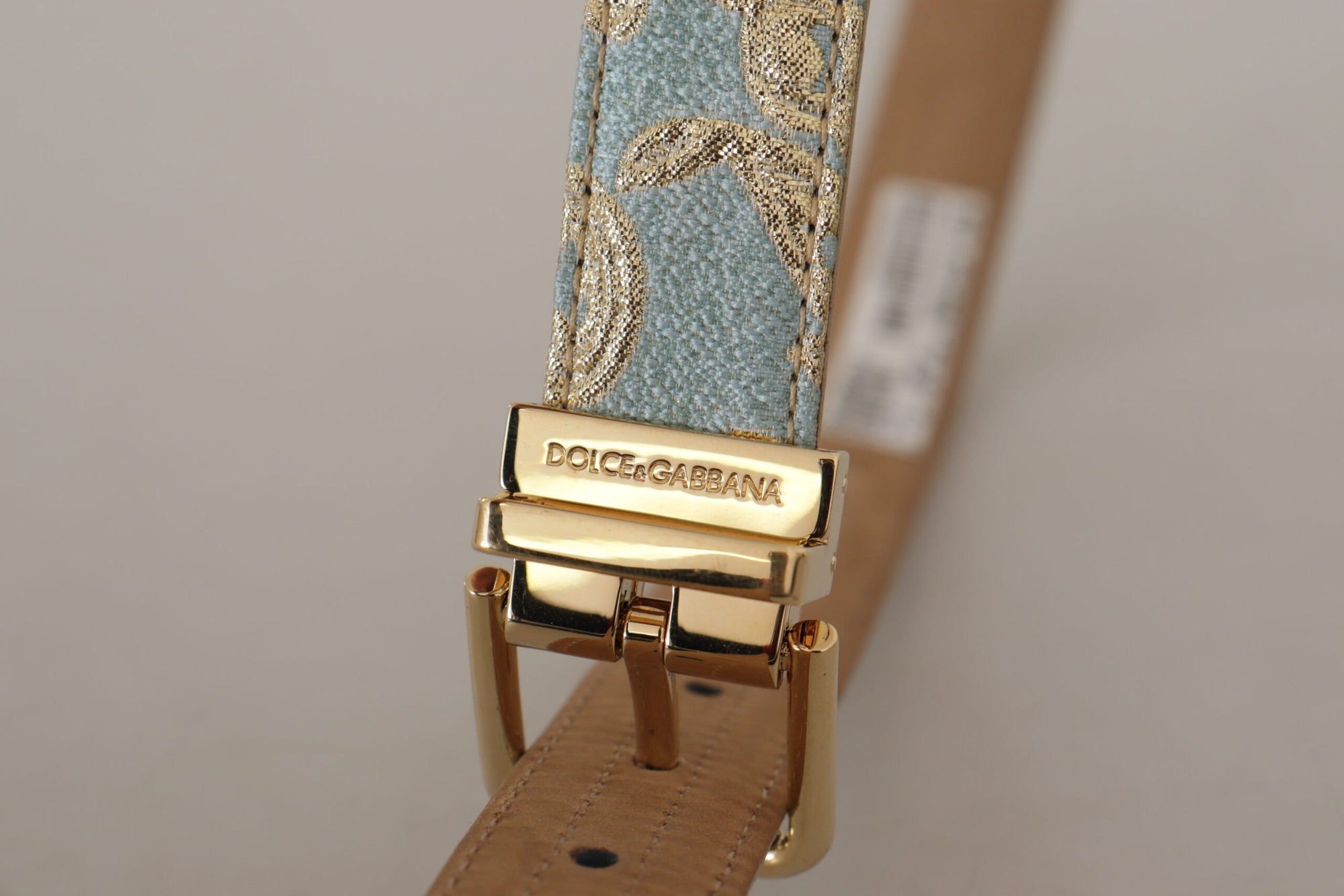 Dolce & Gabbana Blue Leather Jacquard Embossed Gold Metal Buckle Belt - Maison Luxe