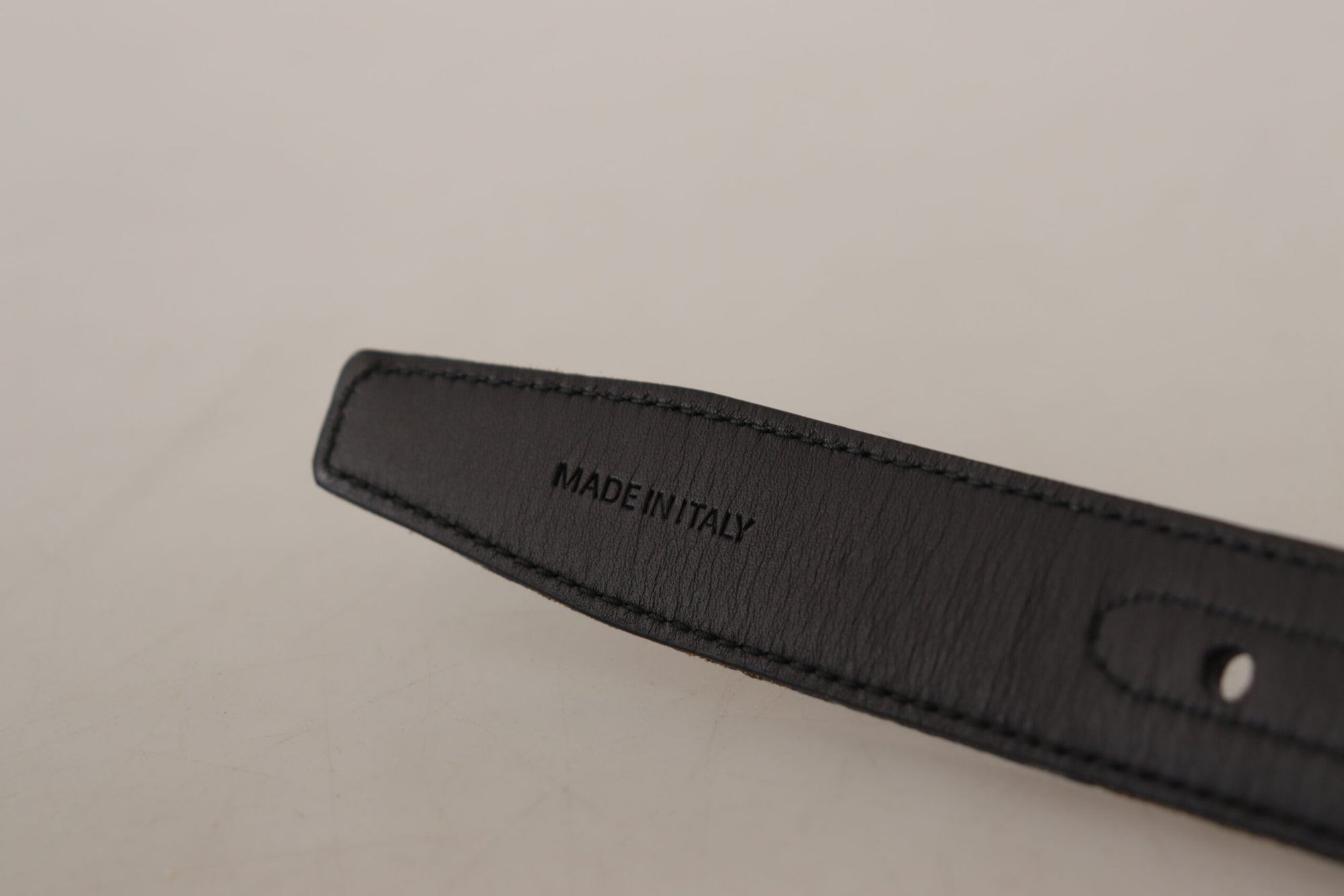 Dolce & Gabbana Navy Blue Jacquard Gold Tone Logo Metal Buckle Belt - Maison Luxe