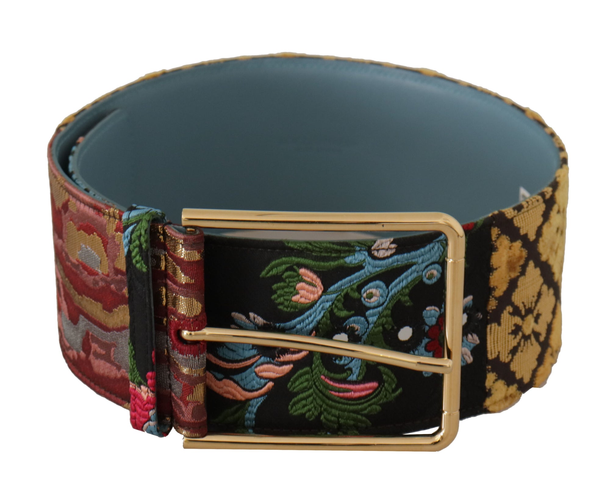 Dolce & Gabbana Multicolor Embroidered Leather Gold Metal Buckle Belt - Maison Luxe