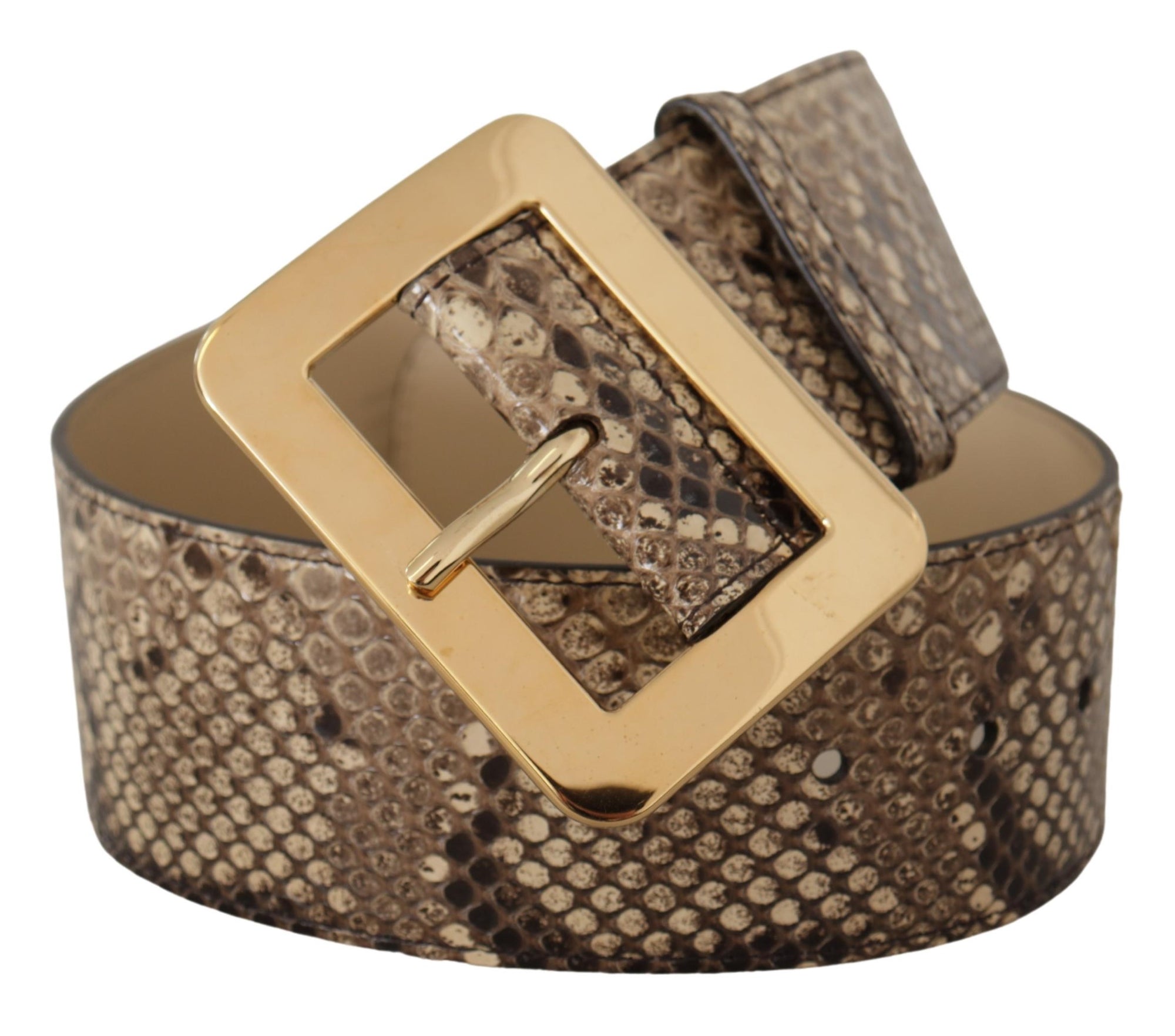 Dolce & Gabbana Brown Exotic Wide Waist Leather Gold Metal Buckle Belt - Maison Luxe