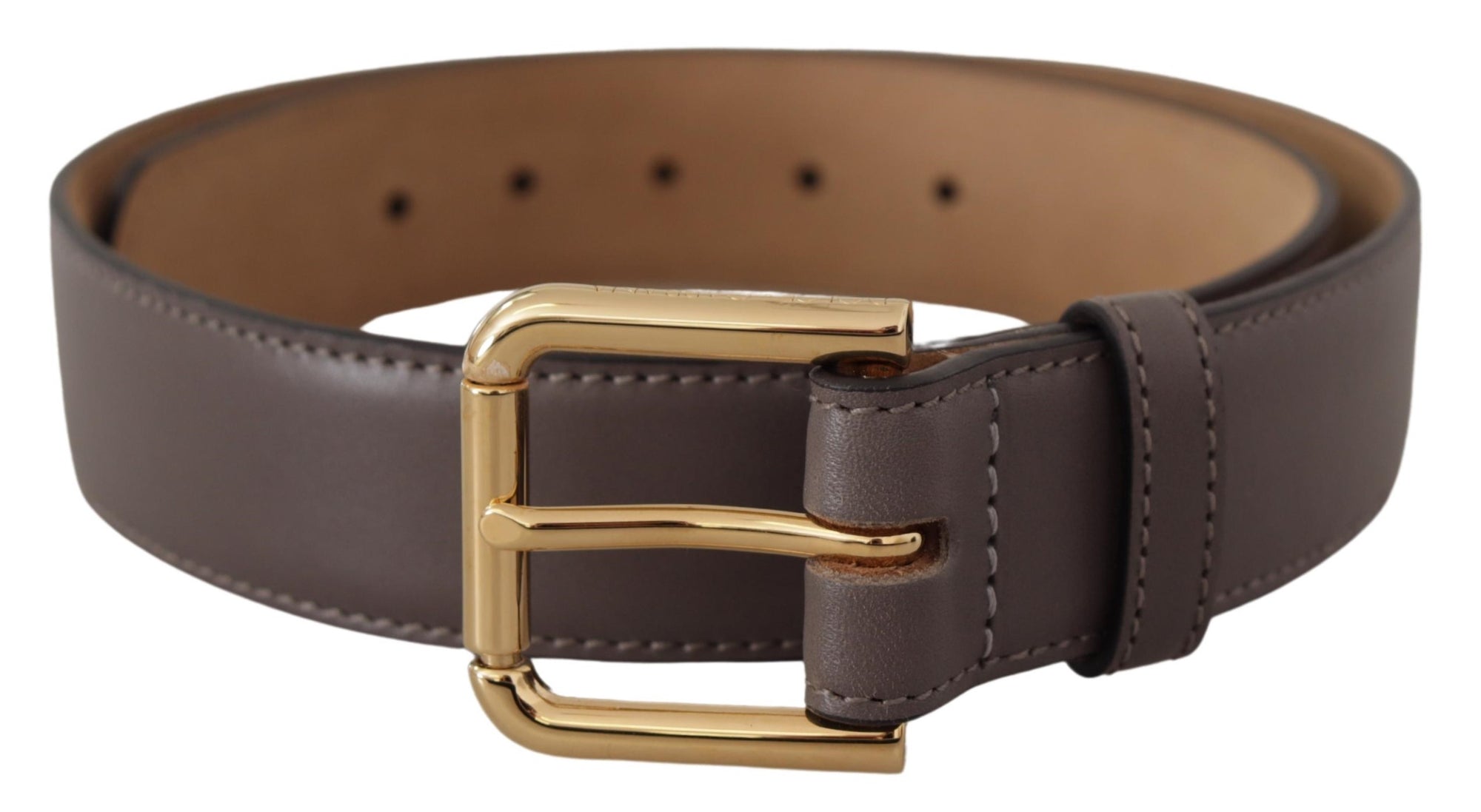 Dolce & Gabbana Gray Calfskin Leather Gold Metal Logo Buckle Belt - Maison Luxe