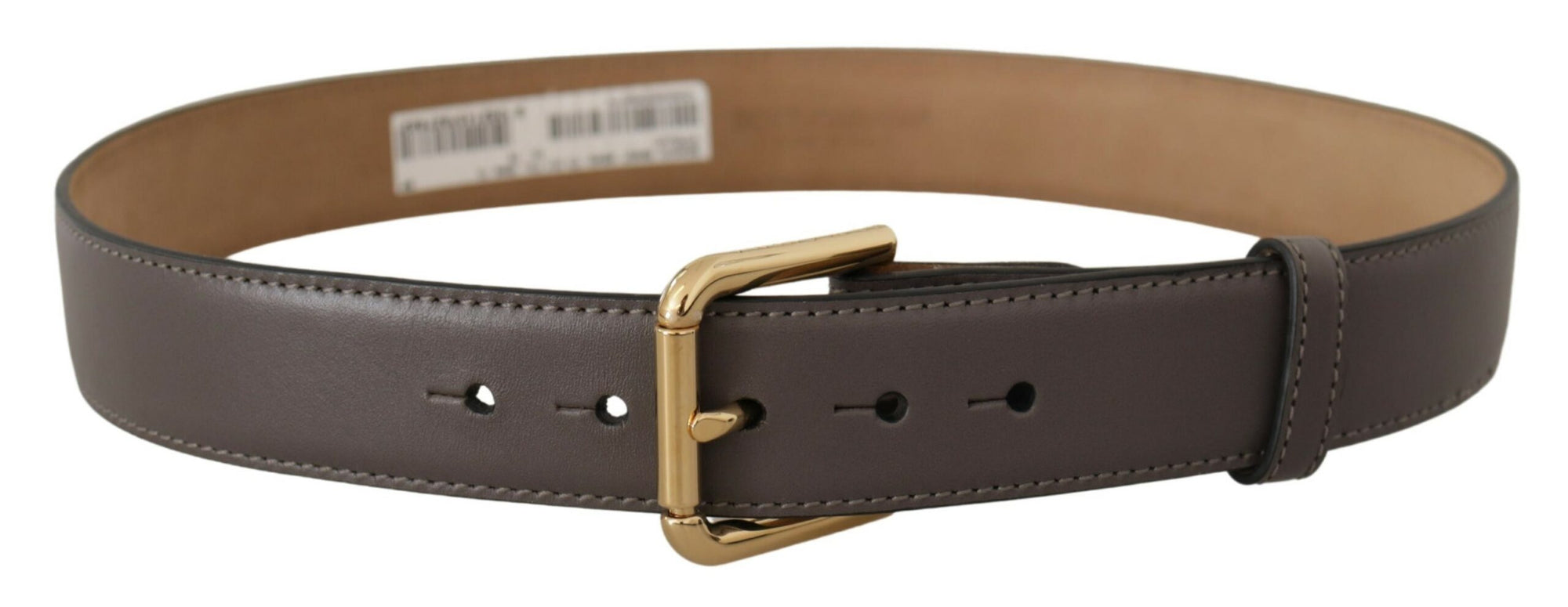 Dolce & Gabbana Gray Calfskin Leather Gold Metal Logo Buckle Belt - Maison Luxe