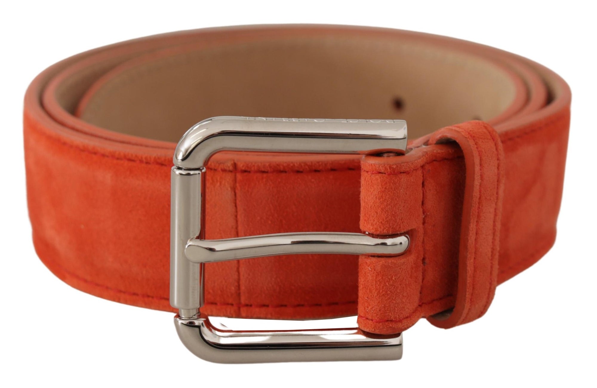 Dolce & Gabbana Orange Leather Suede Silver Logo Metal Buckle Belt - Maison Luxe