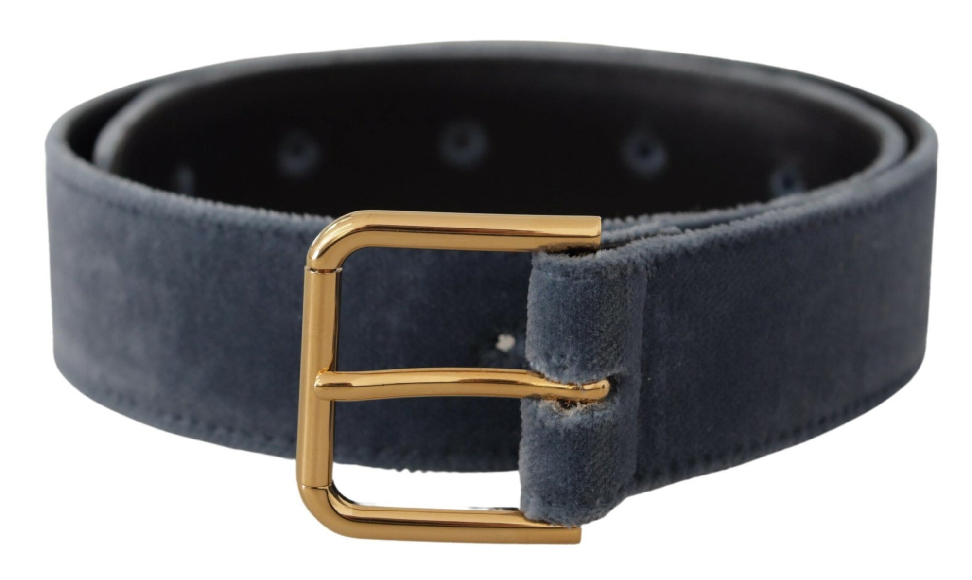 Dolce & Gabbana Navy Blue Velvet Gold Metal Logo Waist Buckle Belt - Maison Luxe
