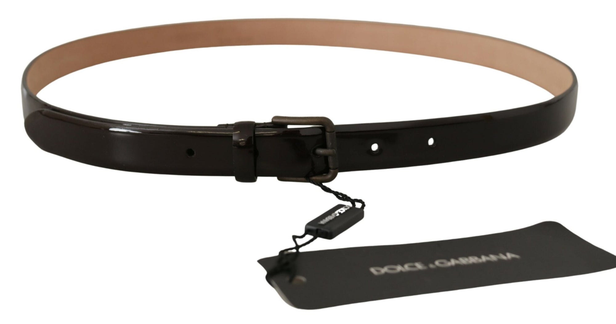 Dolce & Gabbana Black Patent Leather Logo Metal Waist Buckle Belt - Maison Luxe
