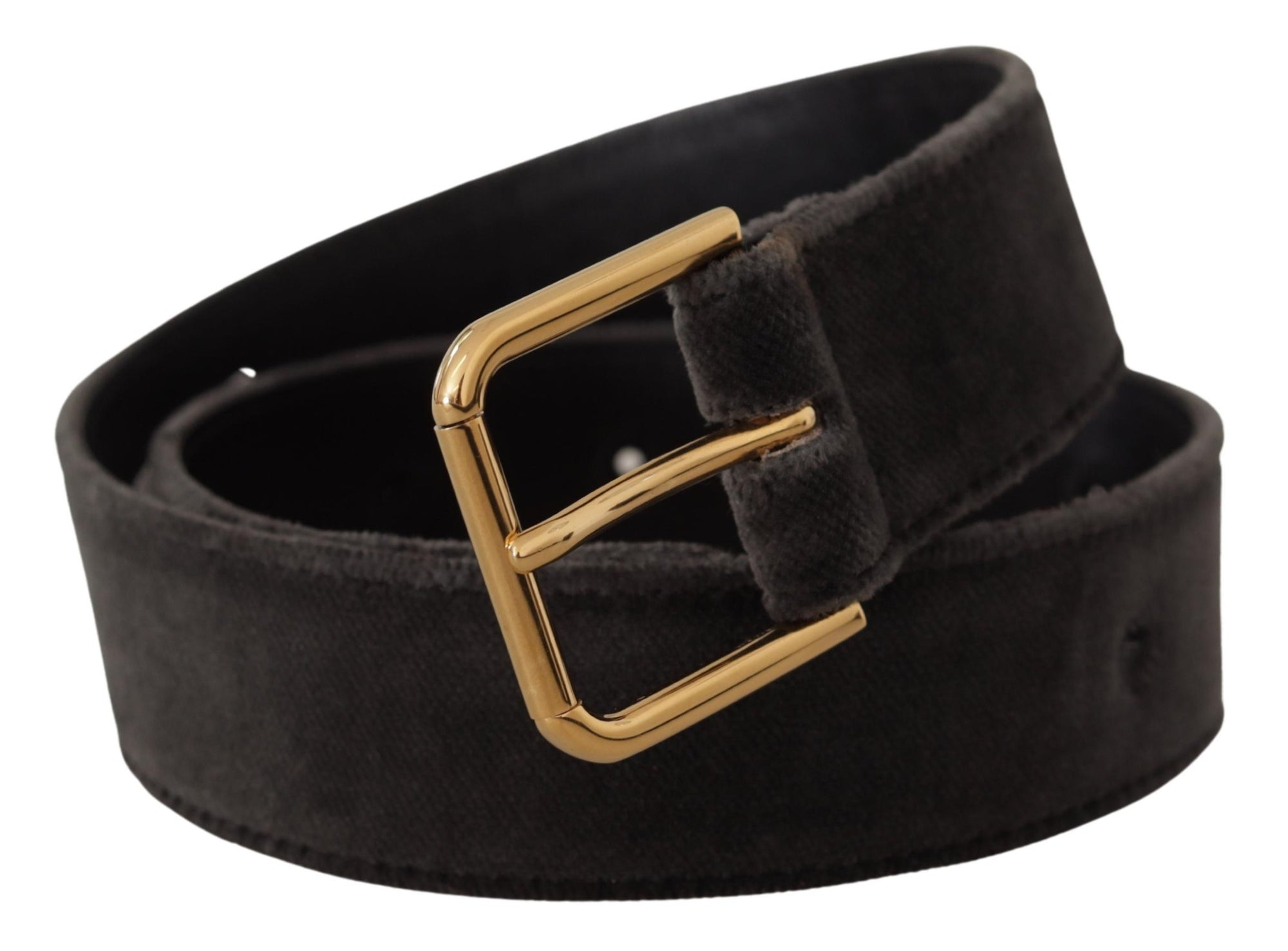 Dolce & Gabbana Brown Velvet Gold Tone Logo Metal Waist Buckle Belt - Maison Luxe