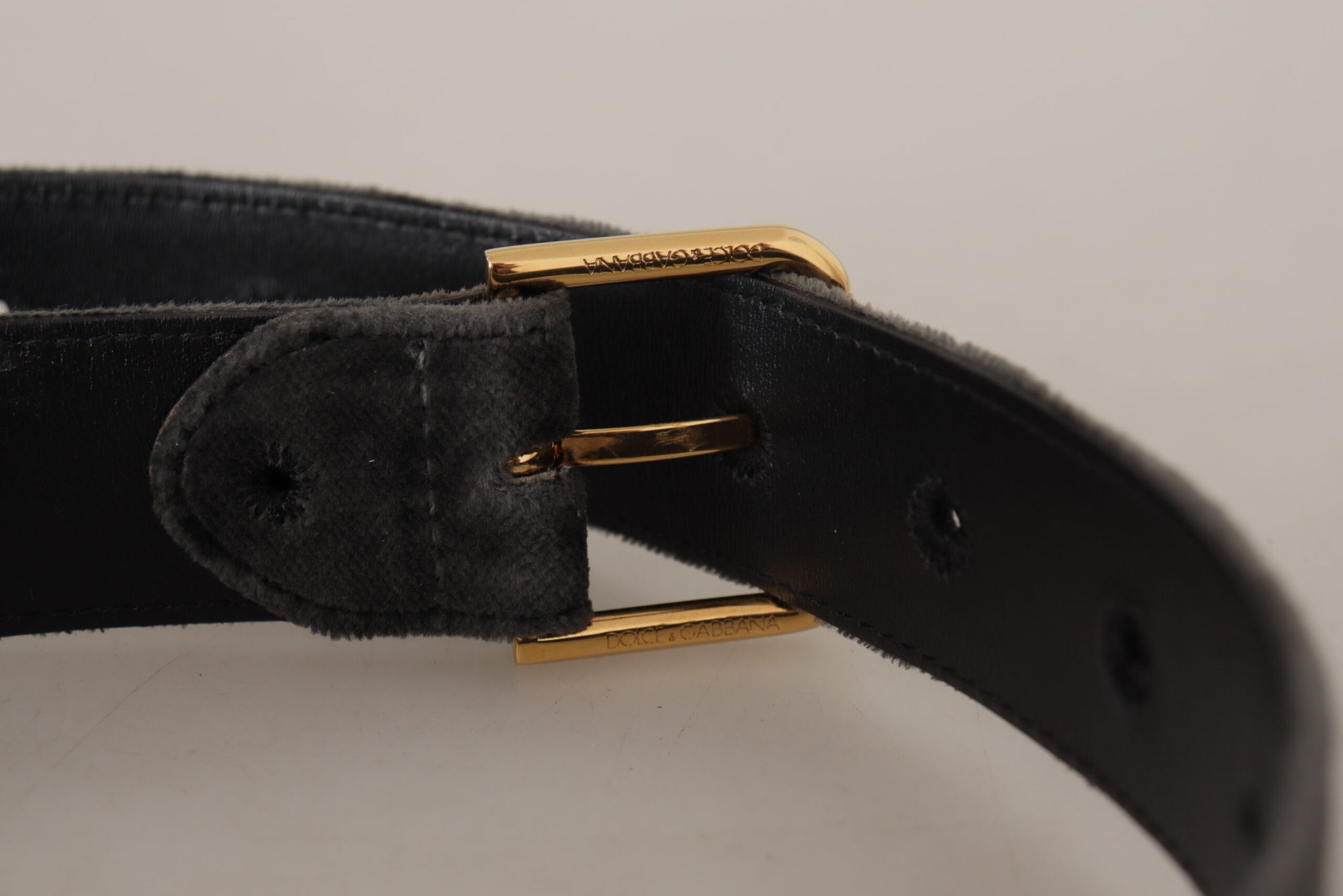 Dolce & Gabbana Brown Velvet Gold Tone Logo Metal Waist Buckle Belt - Maison Luxe