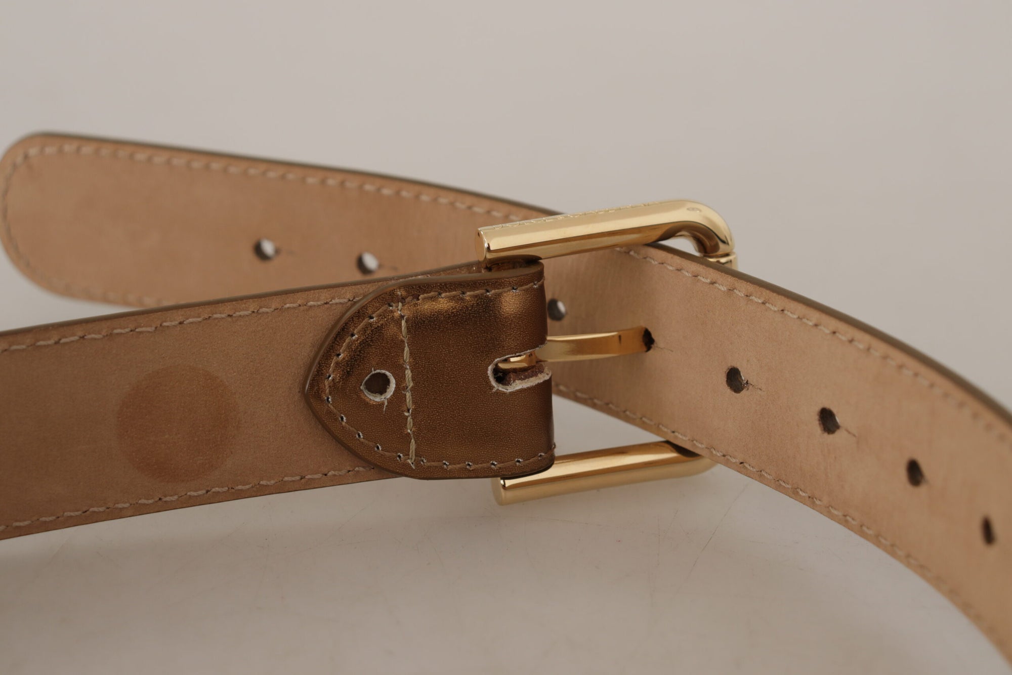Dolce & Gabbana Bronze Leather Gold Logo Engraved Waist Buckle Belt - Maison Luxe
