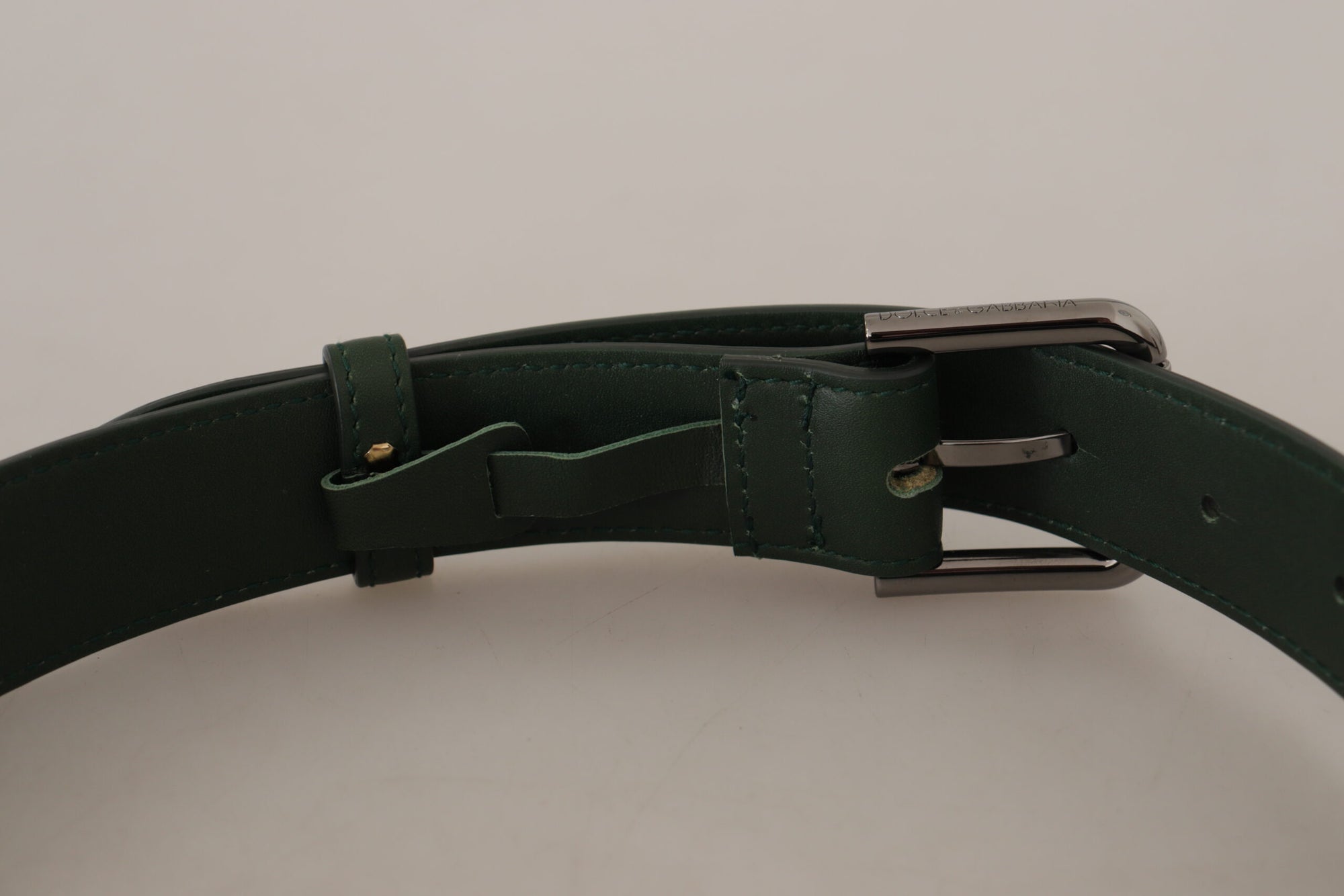Dolce & Gabbana Army Green Leather Logo Metal Waist Buckle Belt - Maison Luxe