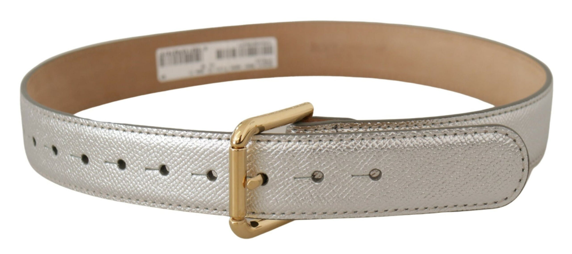 Dolce & Gabbana Silver Leather Gold Tone Logo Metal Waist Buckle Belt - Maison Luxe