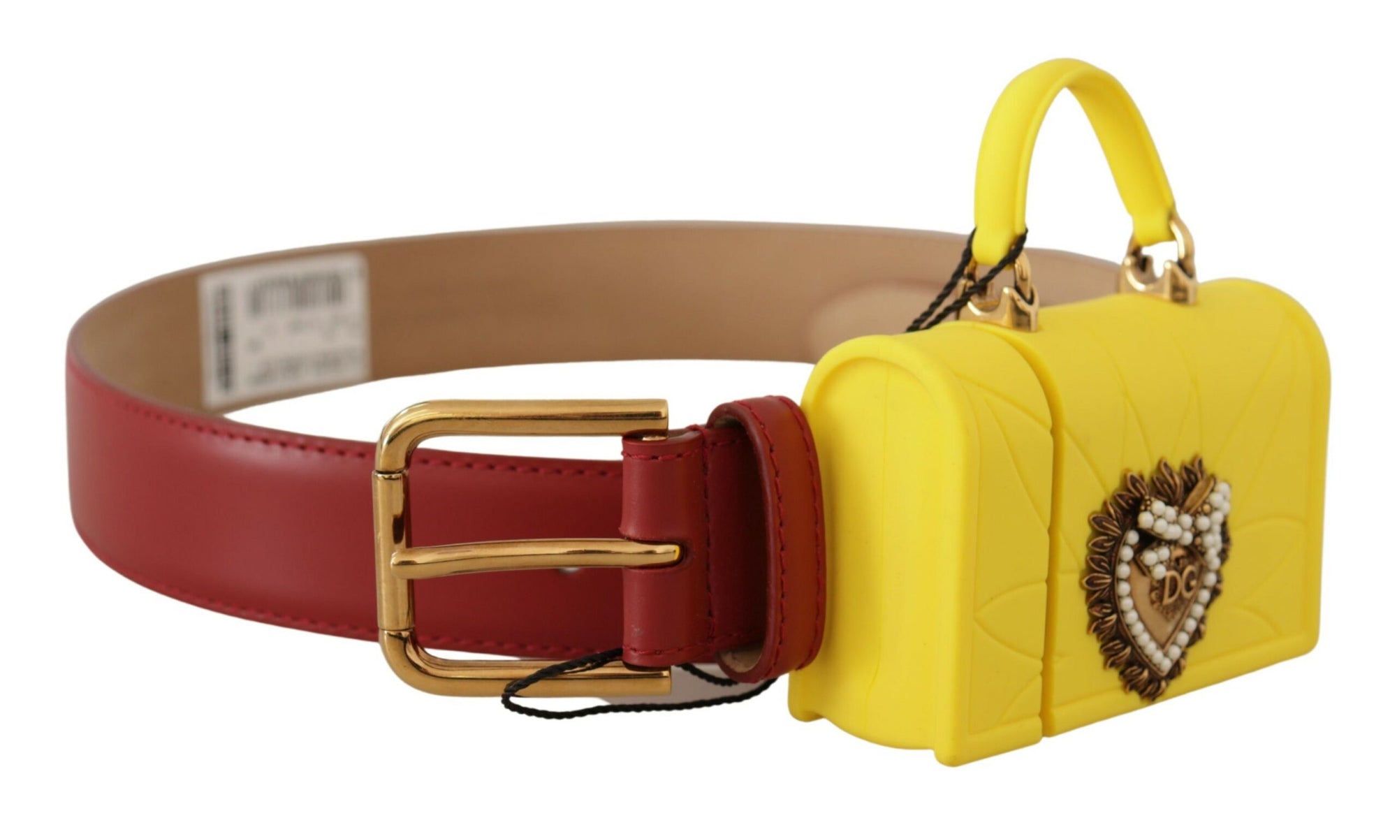 Dolce & Gabbana Red Leather Yellow DEVOTION Heart Bag Buckle Belt - Maison Luxe