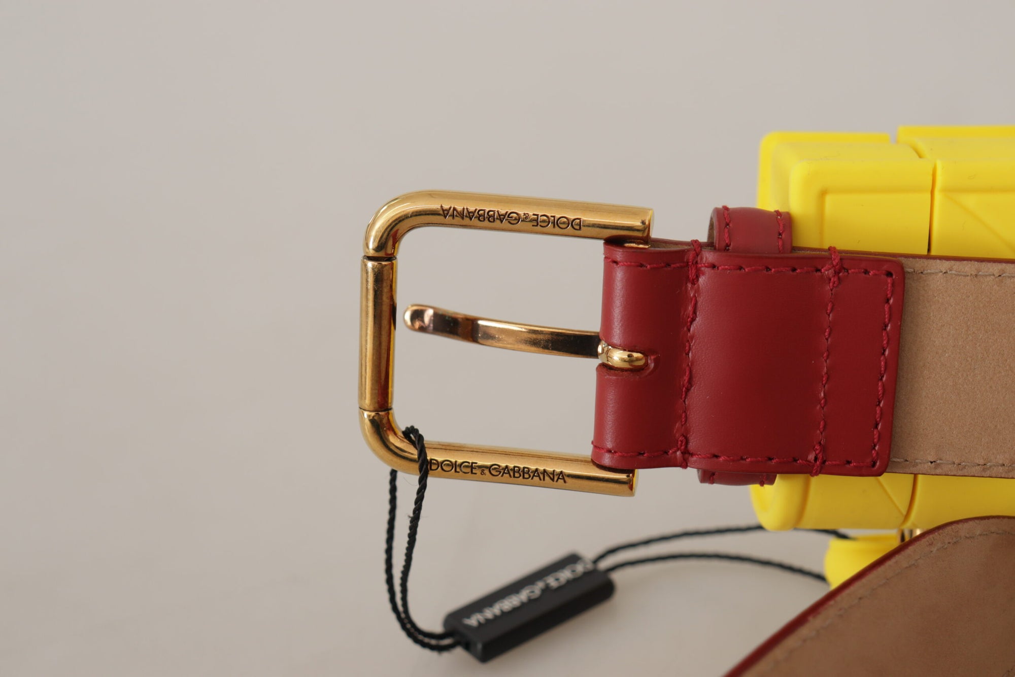 Dolce & Gabbana Red Leather Yellow DEVOTION Heart Bag Buckle Belt - Maison Luxe