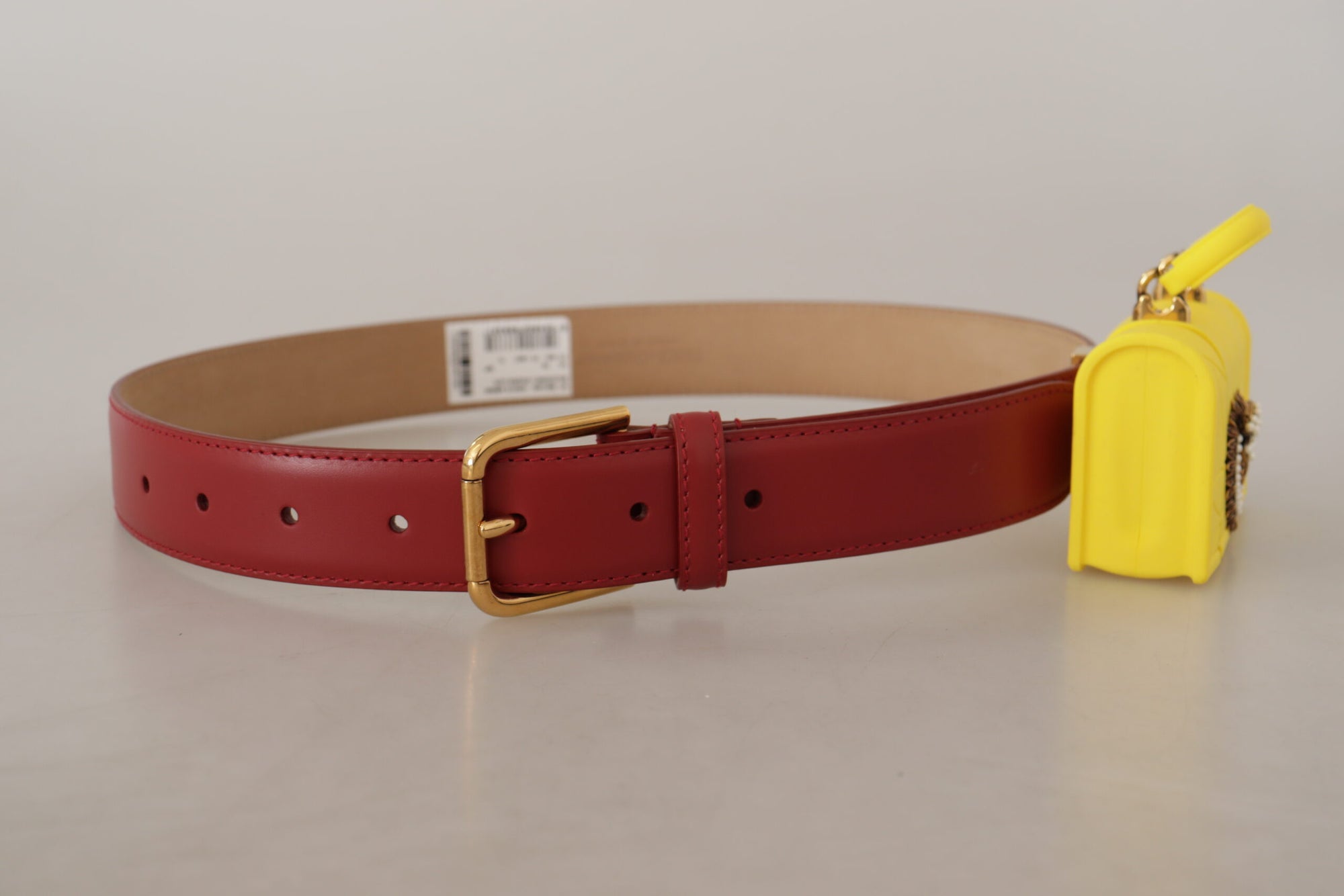 Dolce & Gabbana Red Leather Yellow DEVOTION Heart Bag Buckle Belt - Maison Luxe