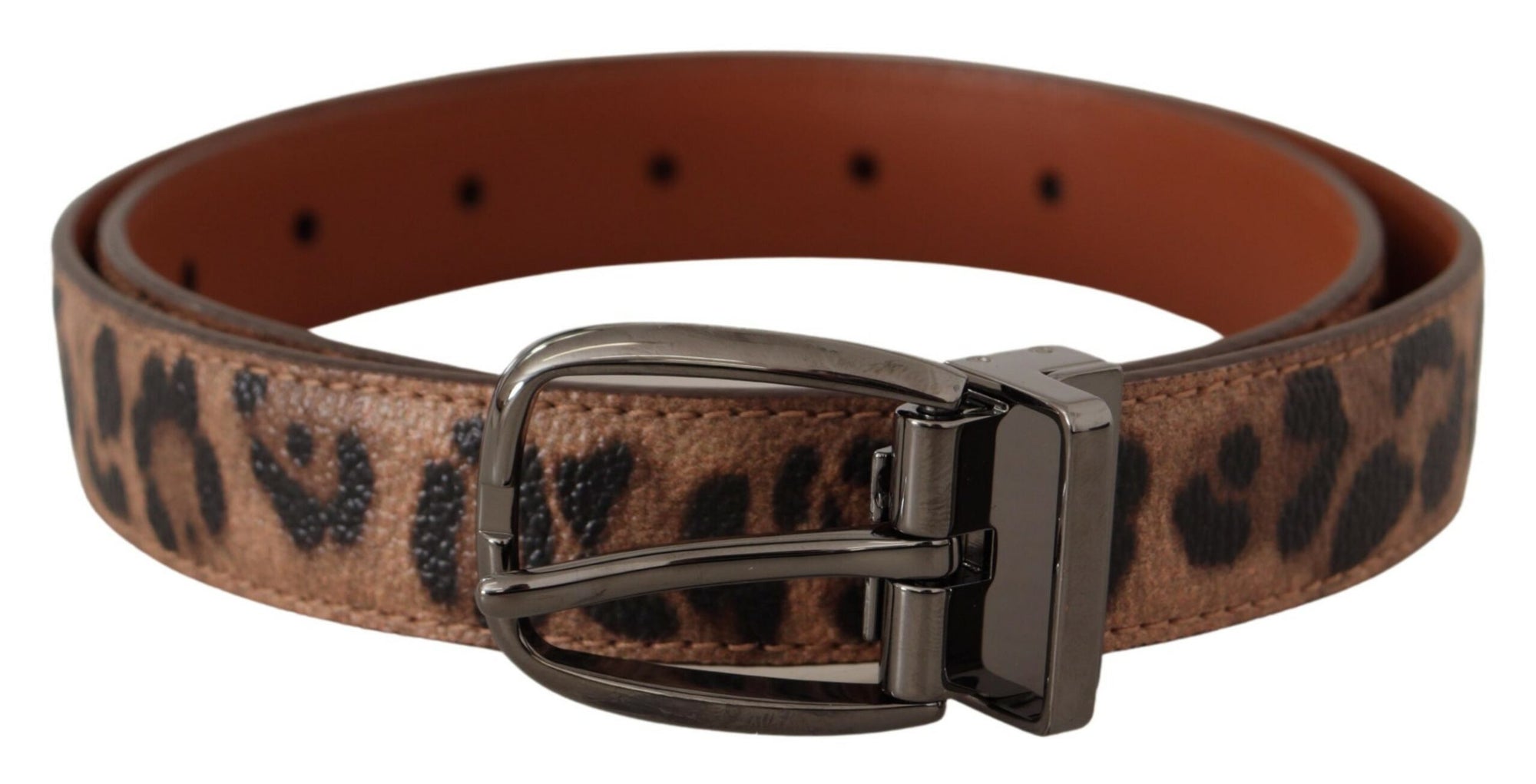 Dolce & Gabbana Brown Leopard Embossed Leather Buckle Belt - Maison Luxe