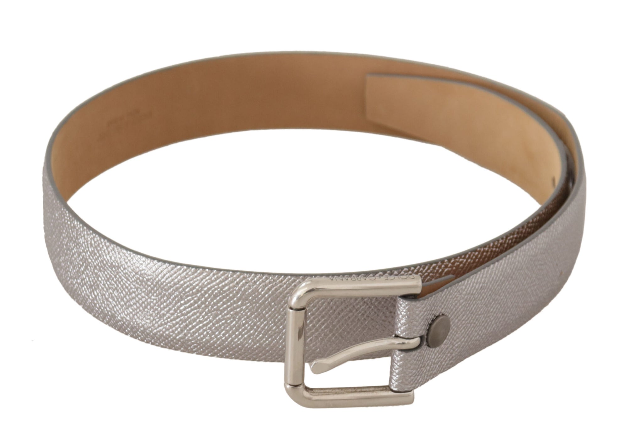Dolce & Gabbana Metallic Silver Leather Metal Waist Buckle Belt - Maison Luxe