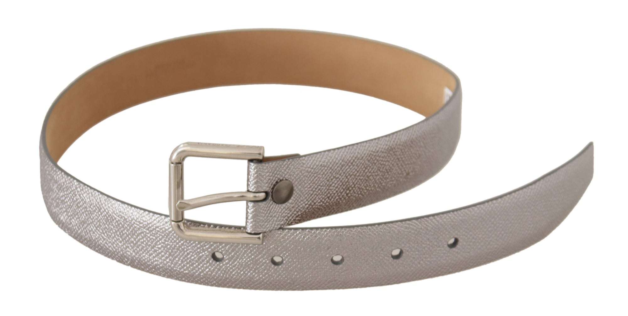 Dolce & Gabbana Metallic Silver Leather Metal Waist Buckle Belt - Maison Luxe