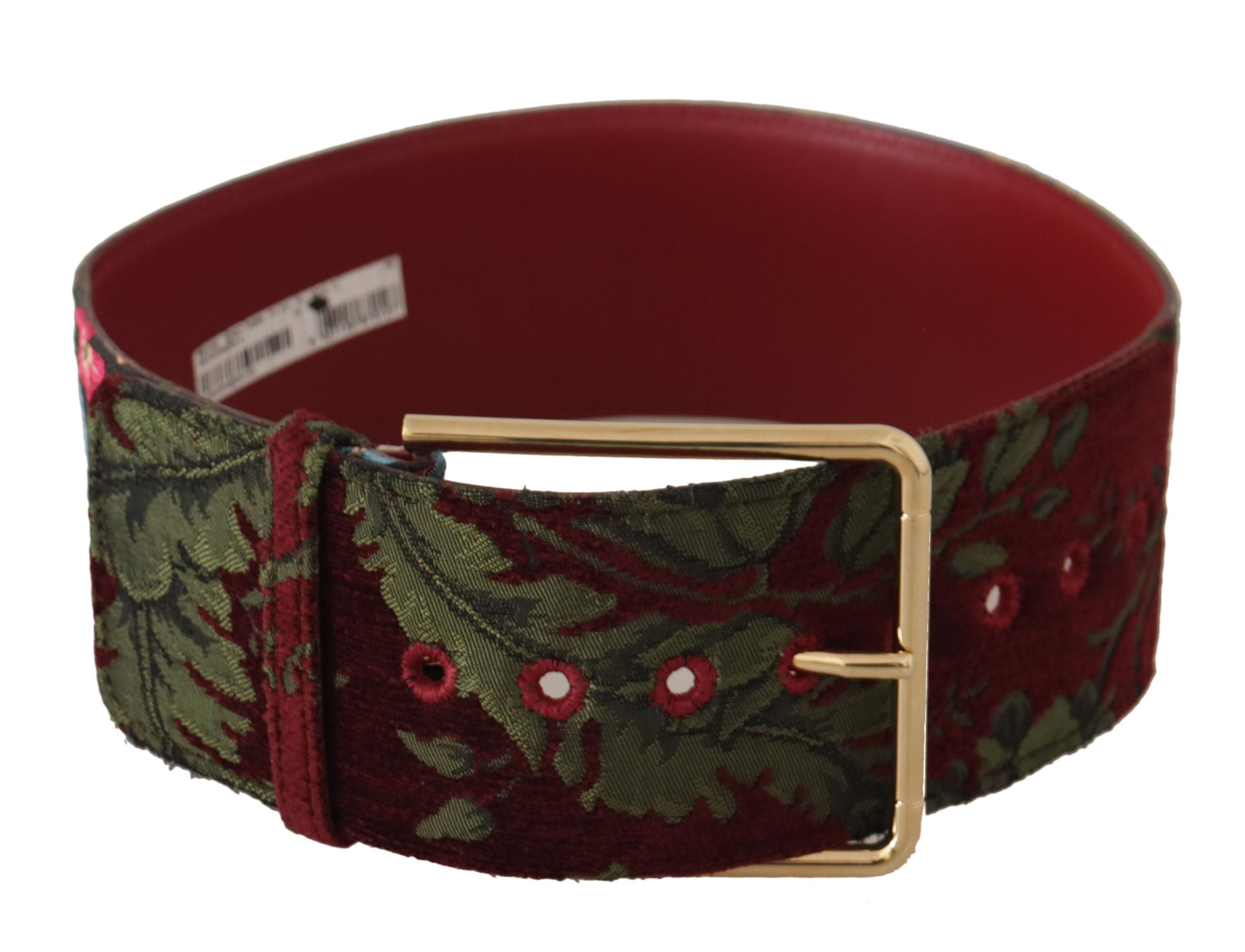 Dolce & Gabbana Red Embroidered Leather Gold Logo Metal Buckle Belt - Maison Luxe