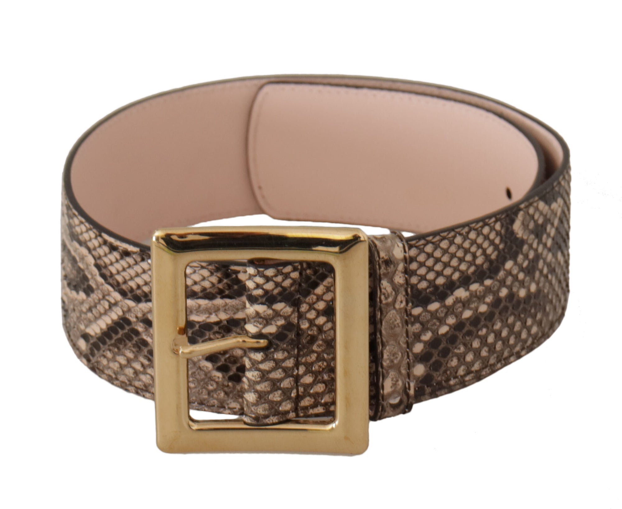 Dolce & Gabbana Beige Exotic Leather Wide Gold Metal Buckle Belt - Maison Luxe