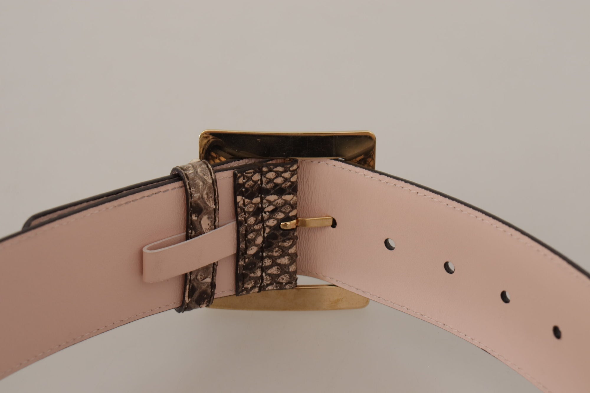 Dolce & Gabbana Beige Exotic Leather Wide Gold Metal Buckle Belt - Maison Luxe