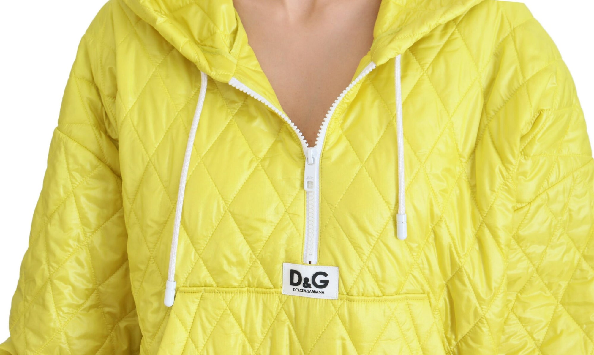 Dolce & Gabbana Yellow Nylon Quilted Hooded Pullover Jacket
