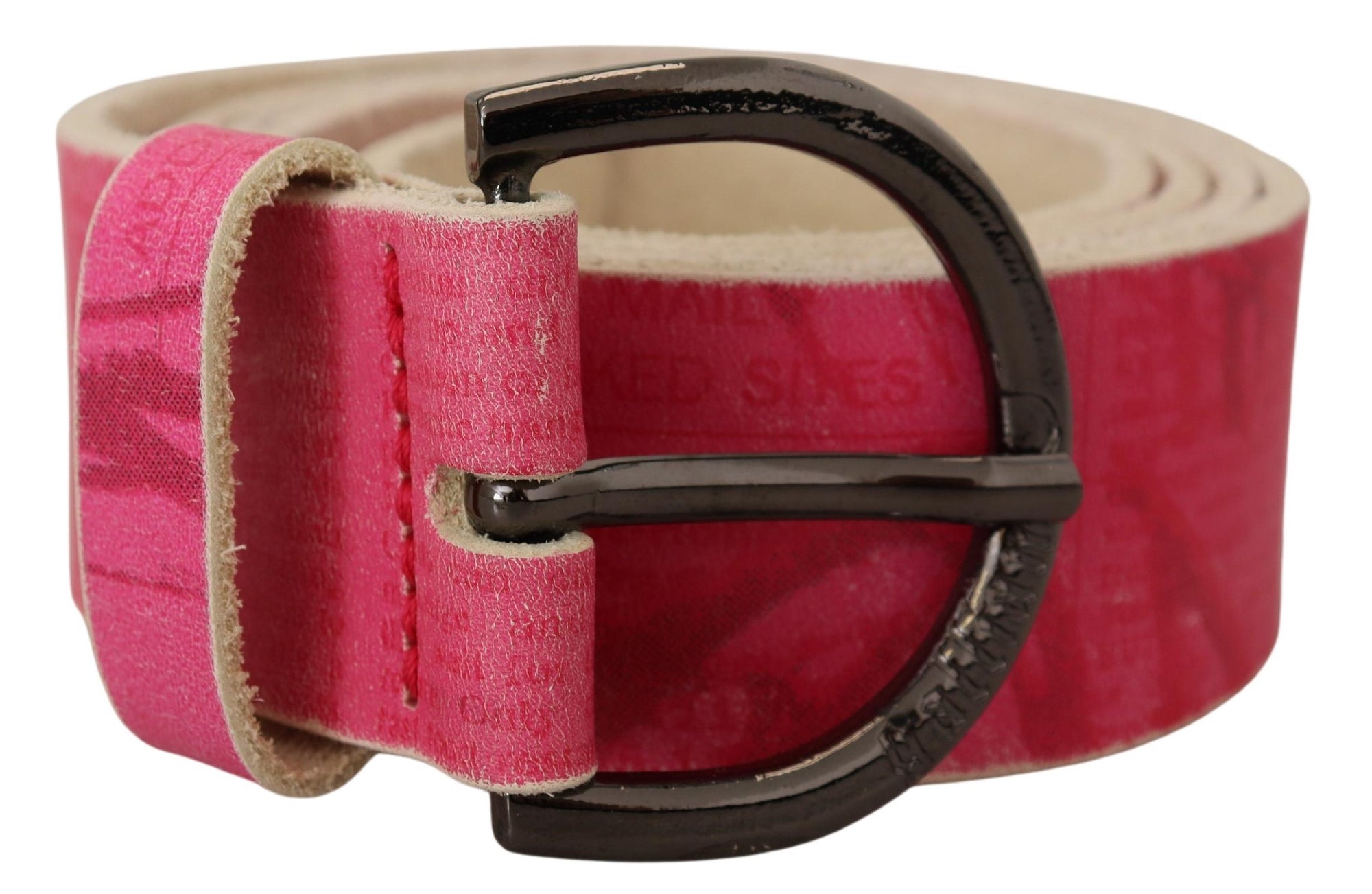 John Galliano Pink Leather Letter Logo Round Buckle Waist Belt - Maison Luxe