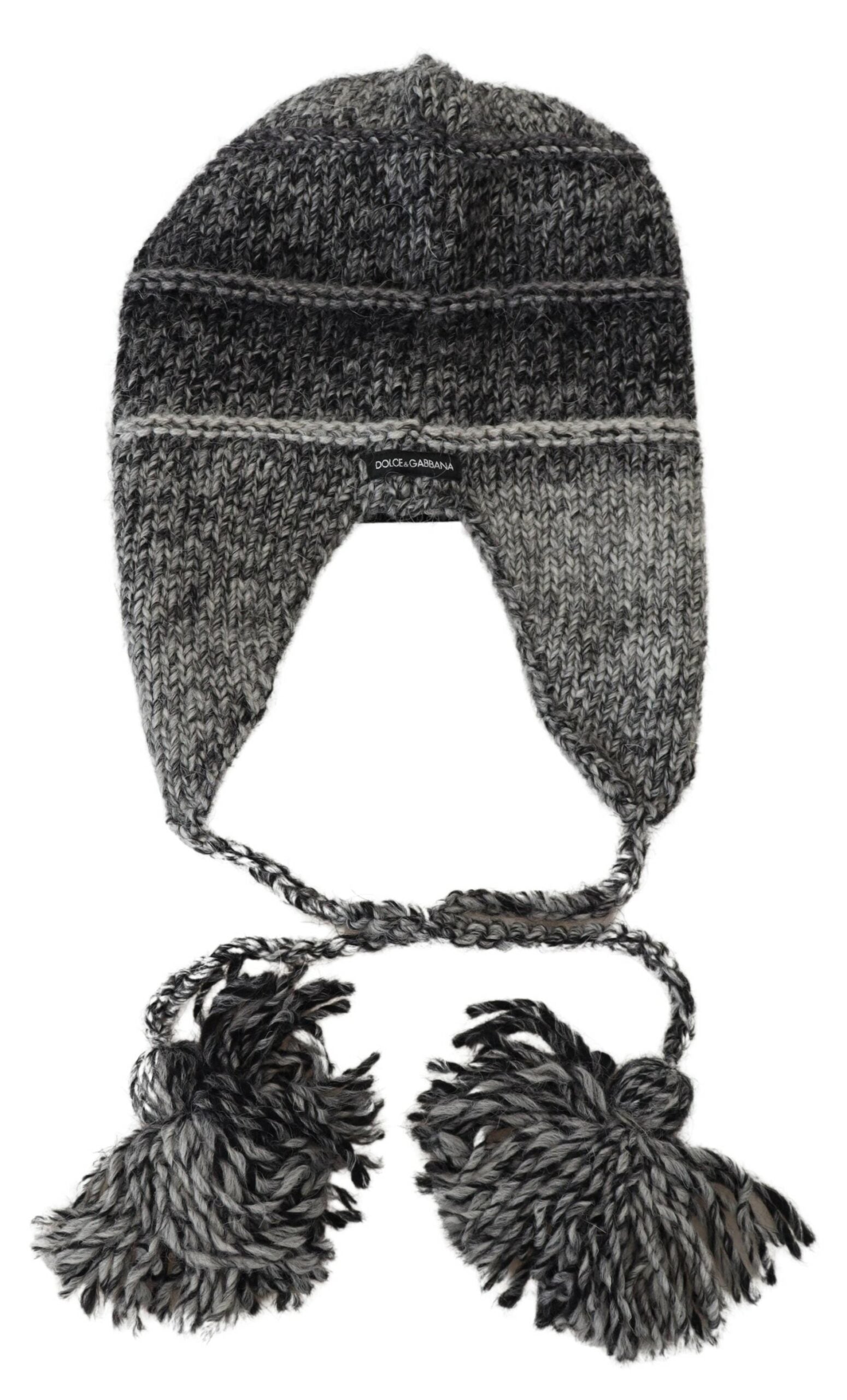Dolce & Gabbana Gray Warm Fleece Ear Flaps Knit Beanie Hat - Maison Luxe