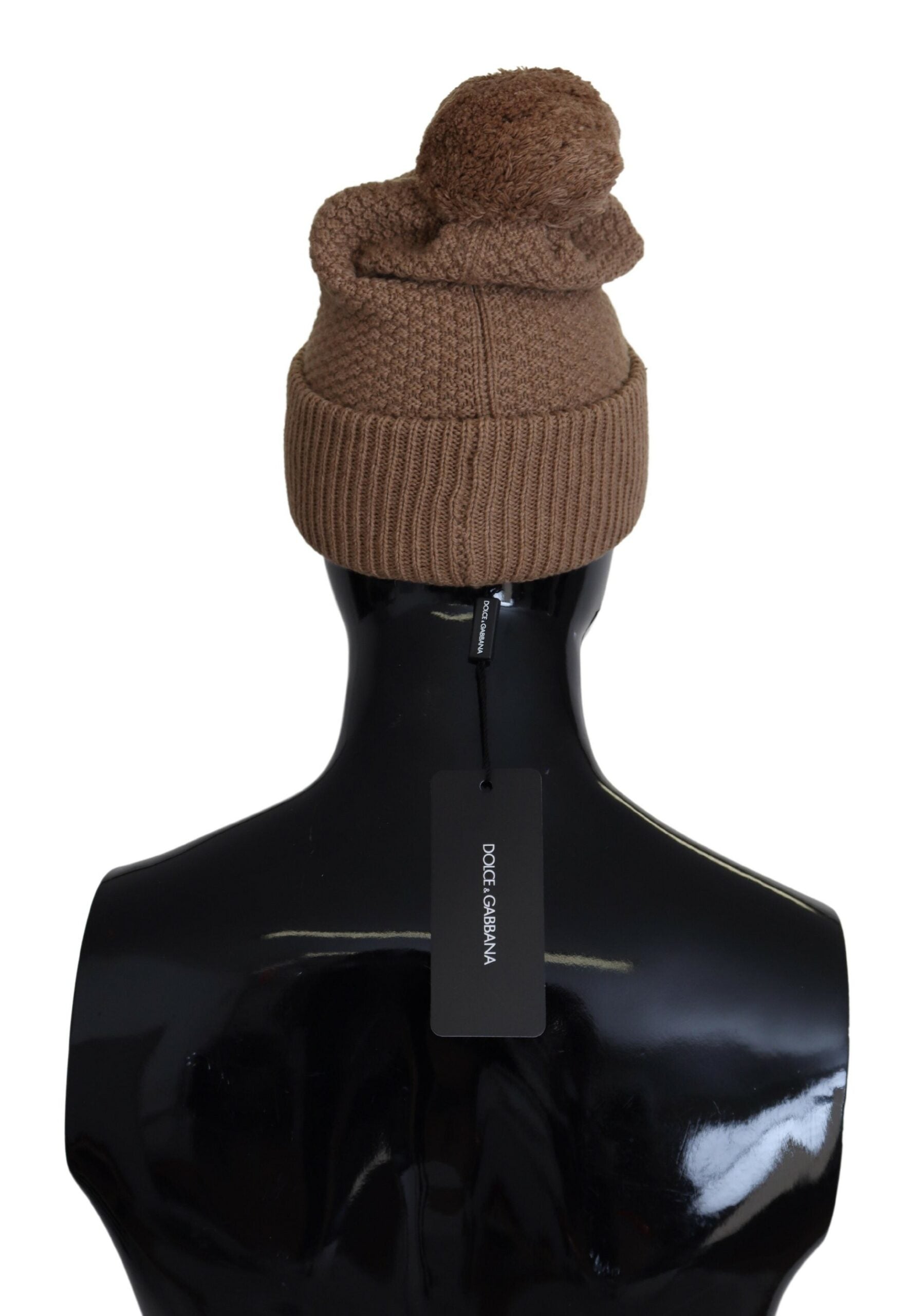 Dolce & Gabbana Brown Solid Knitted Fur Ball Winter Beanie Hat - Maison Luxe