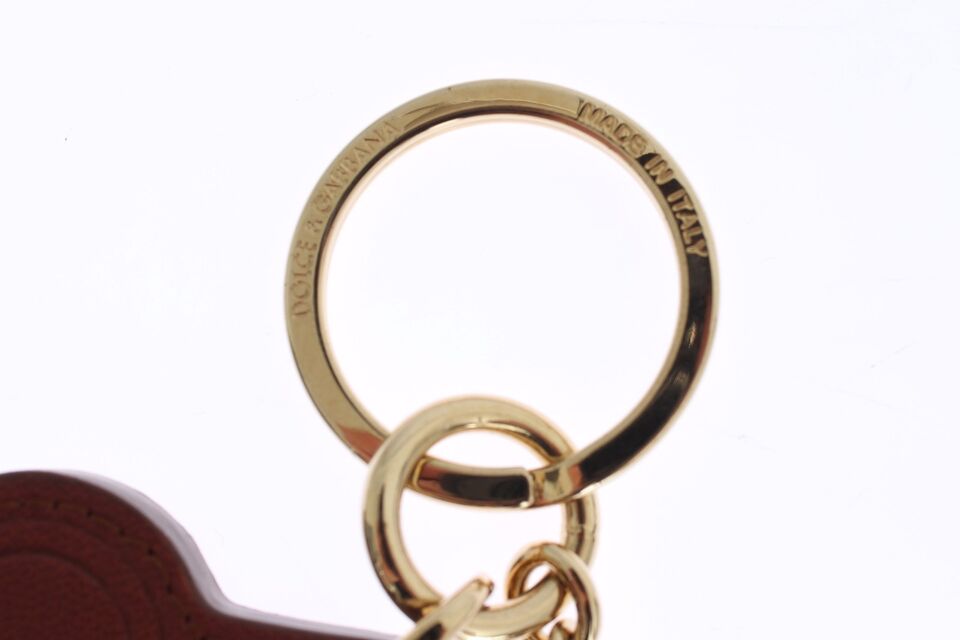 Dolce & Gabbana Brown Leather Miss SICILY Gold Finder Chain Keychain - Maison Luxe