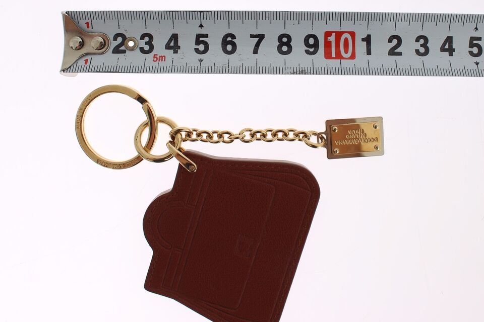 Dolce & Gabbana Brown Leather Miss SICILY Gold Finder Chain Keychain - Maison Luxe