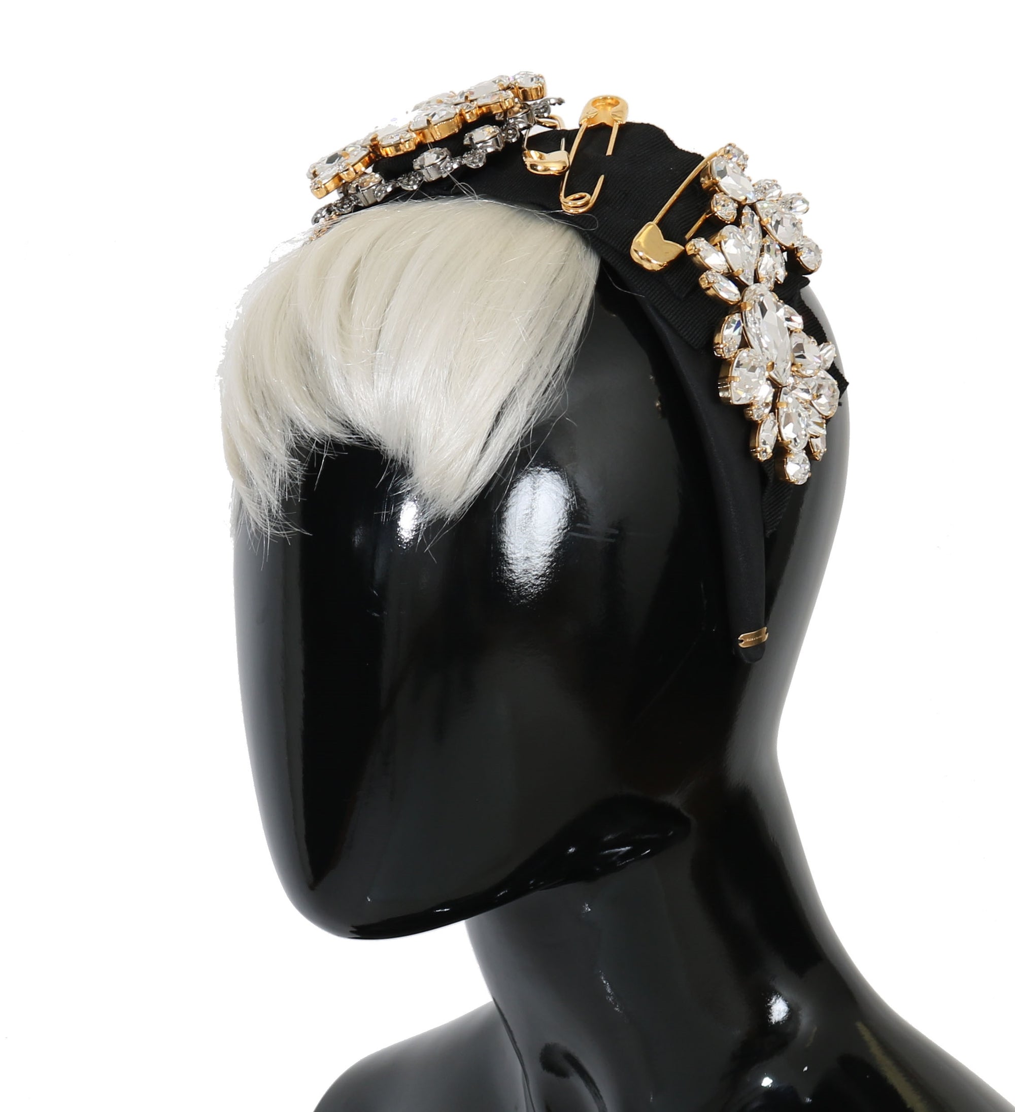 Dolce & Gabbana Black Crystal White Hair Parrucchiera Headband Diadem - Maison Luxe
